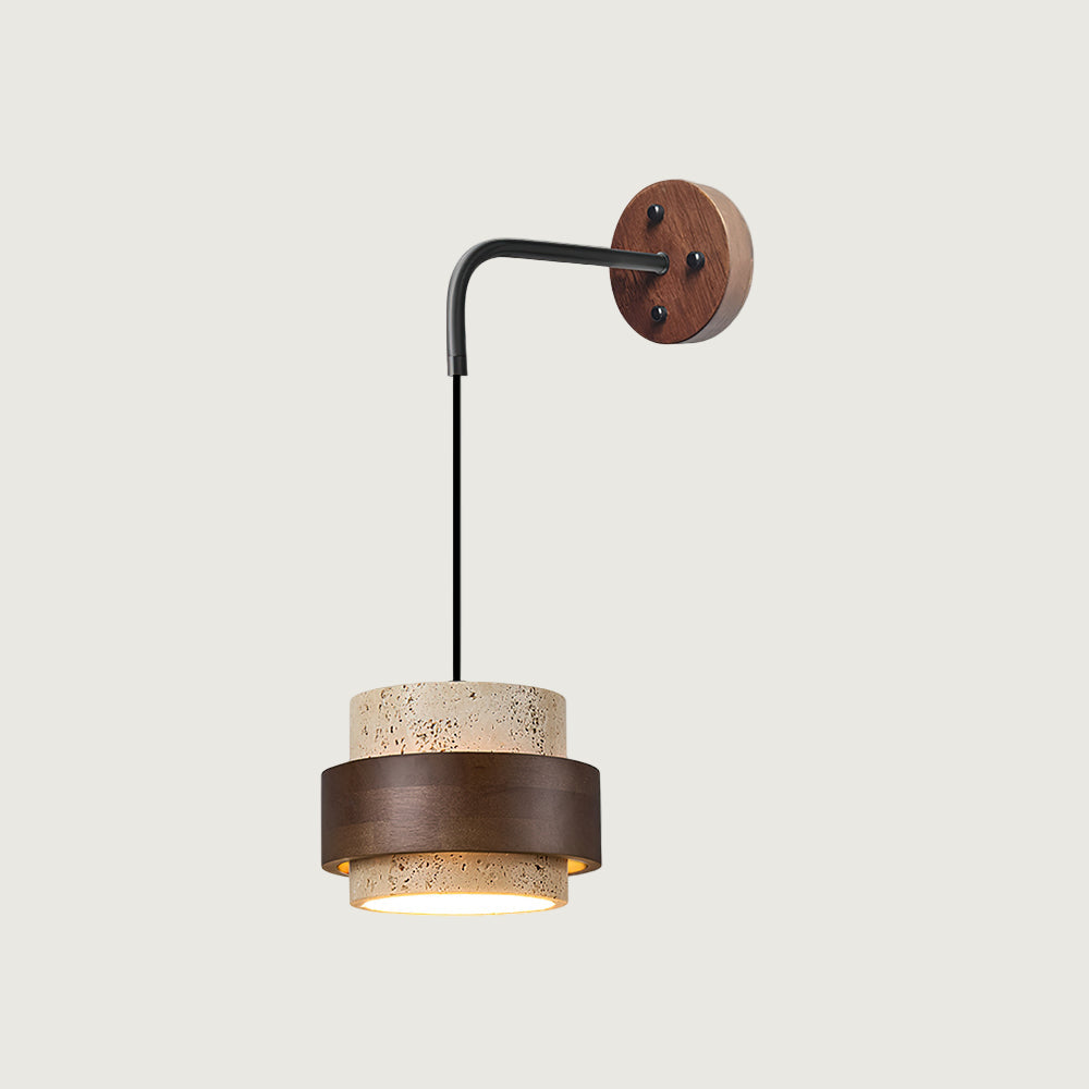 Lámpara de Pared de Travertino Natural con Diseño Cilíndrico y Acabado en Madera 1