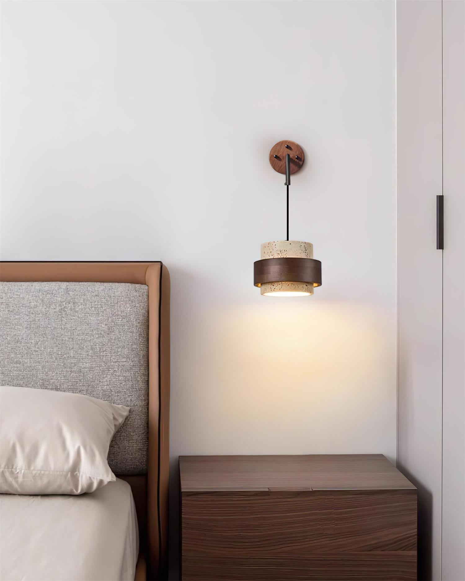 Lámpara de Pared de Travertino Natural con Diseño Cilíndrico y Acabado en Madera 6