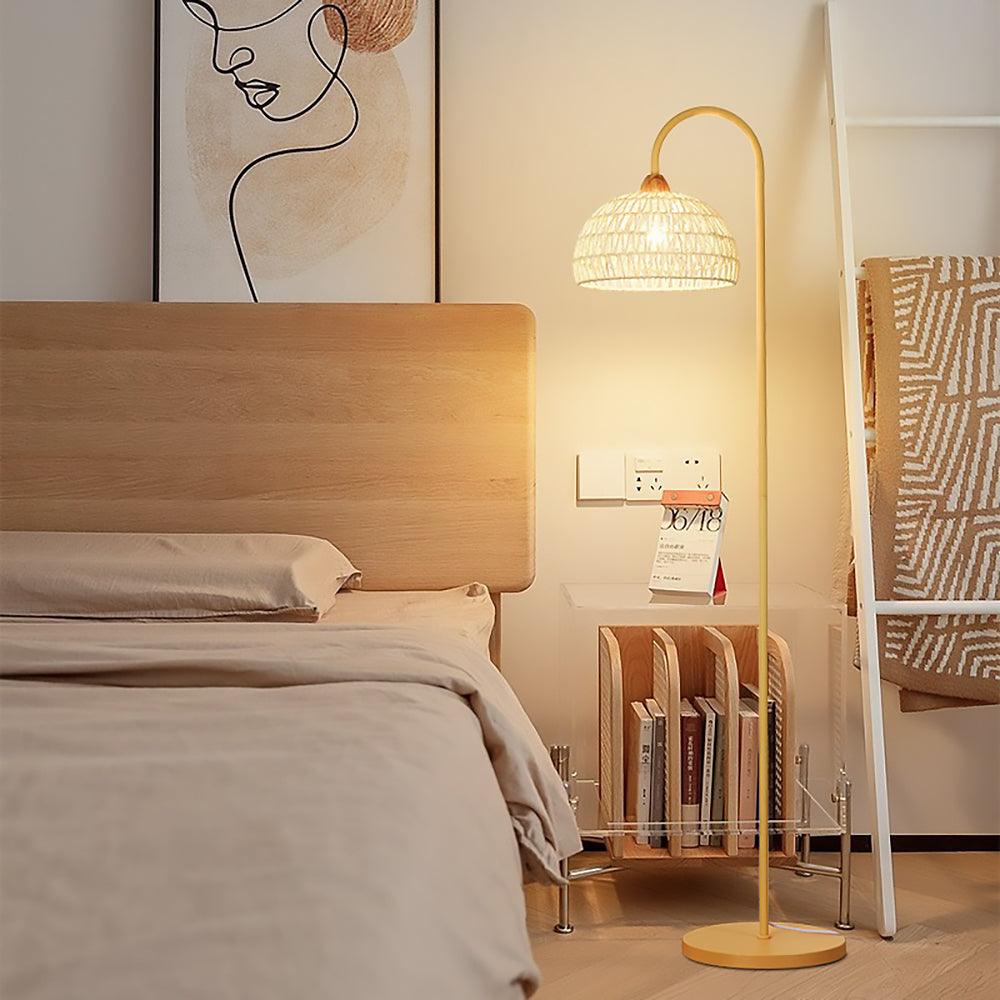 Lámpara de Pie Arco de Ratán Beige con Diseño Elegante y Moderno 6