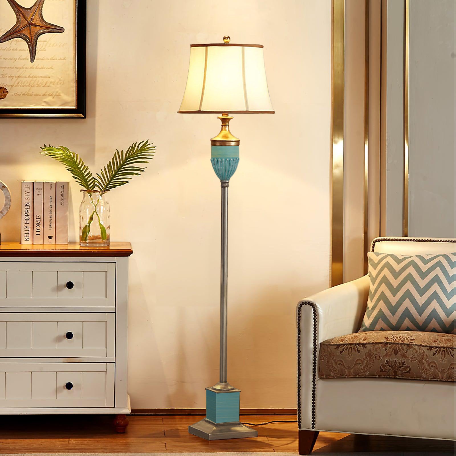 Lámpara de Pie Dorada Art Deco con Base de Resina y Pantalla de Tela para Salón - Ideal para Decoración Moderna 6