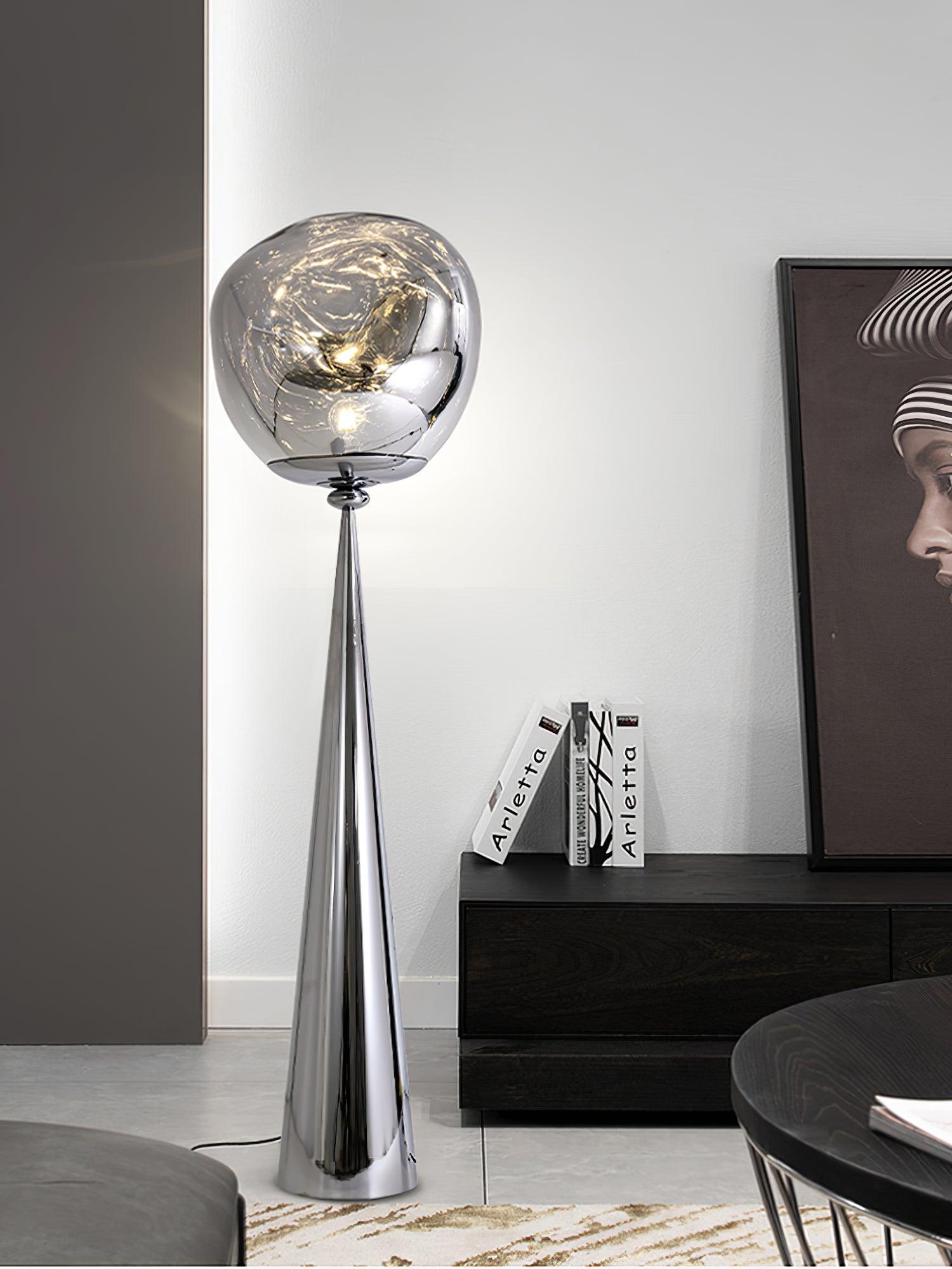 Lámpara de Pie Dorada Cone Lava con Efecto de Vidrio Fundido para Salón – Iluminación Moderna y Elegante 6
