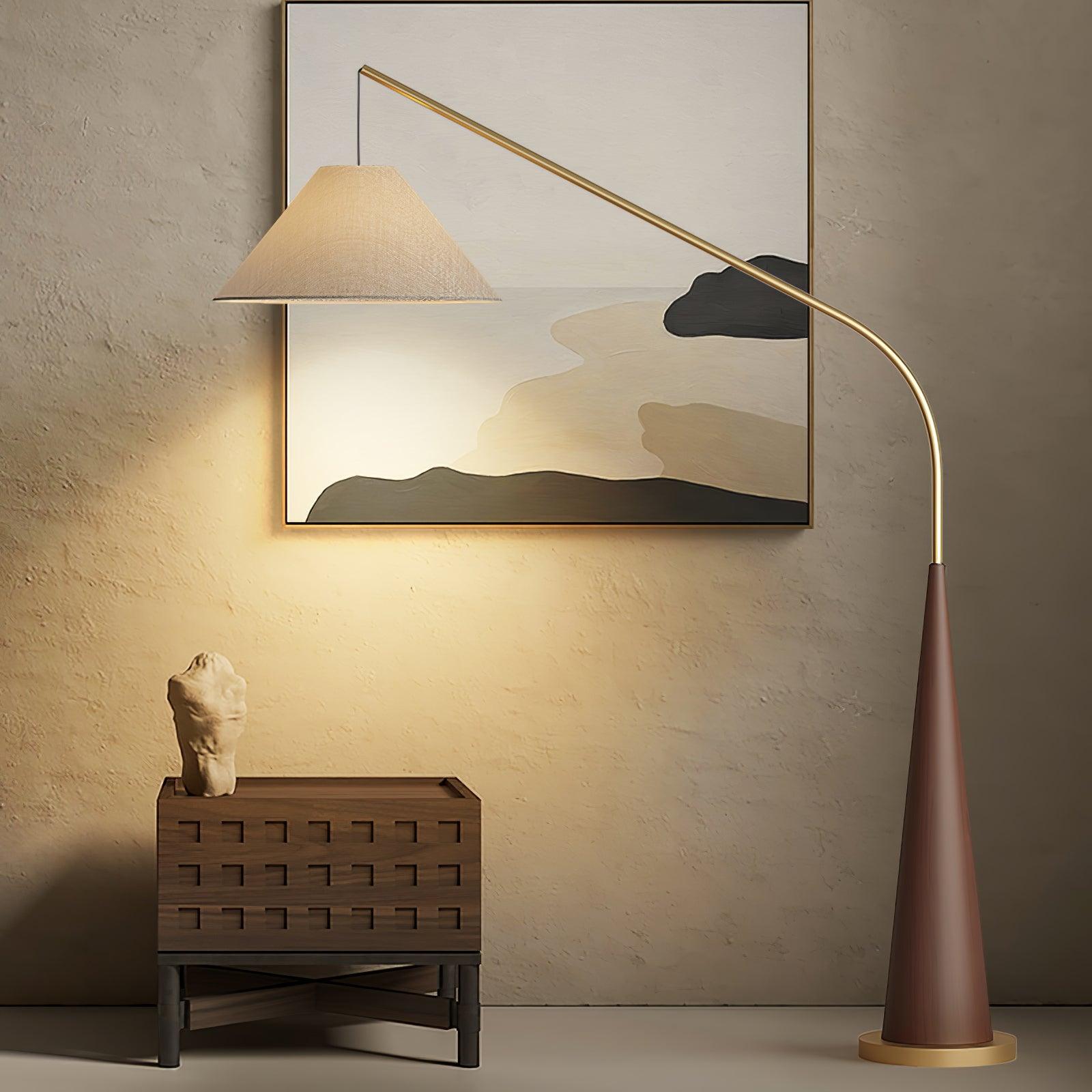 Lámpara de Pie Dorada Moderna con Pantalla de Lino Beige para Salón - Diseño Elegante y Versátil 4