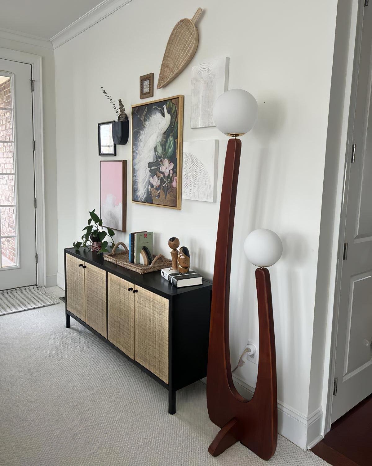 Lámpara de Pie Elegante de Madera con Pantallas de Vidrio Frosted – Diseño Único y Sofisticado 7
