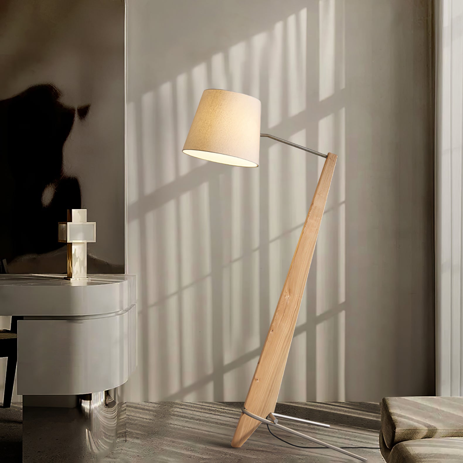 Lámpara de Pie Grande de Madera con Diseño Moderno para Salón – Iluminación Elegante y Funcional, 180 cm 2