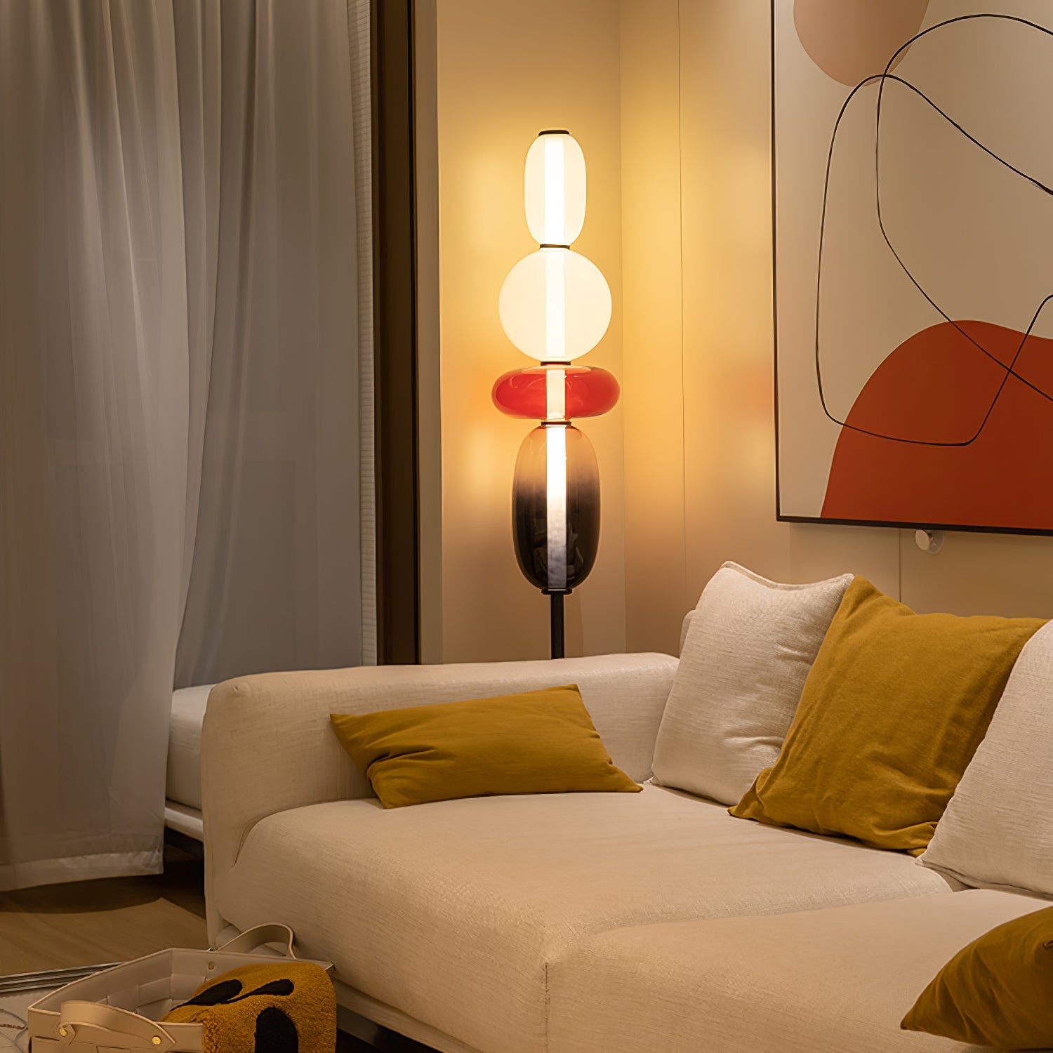 Lámpara de Pie LED Moderna de Cristal para Salón, Diseño Elegante, Altura Ajustable, Luz Cálida y Neutra, Ideal para Decoración Interior 2