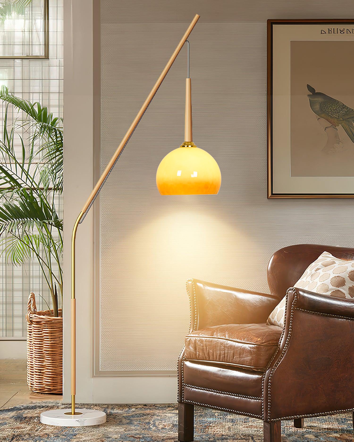 Lámpara de Pie LED Moderna de Mármol y Hierro con Pantalla Naranja para Salón - Diseño Elegante y Funcional 2