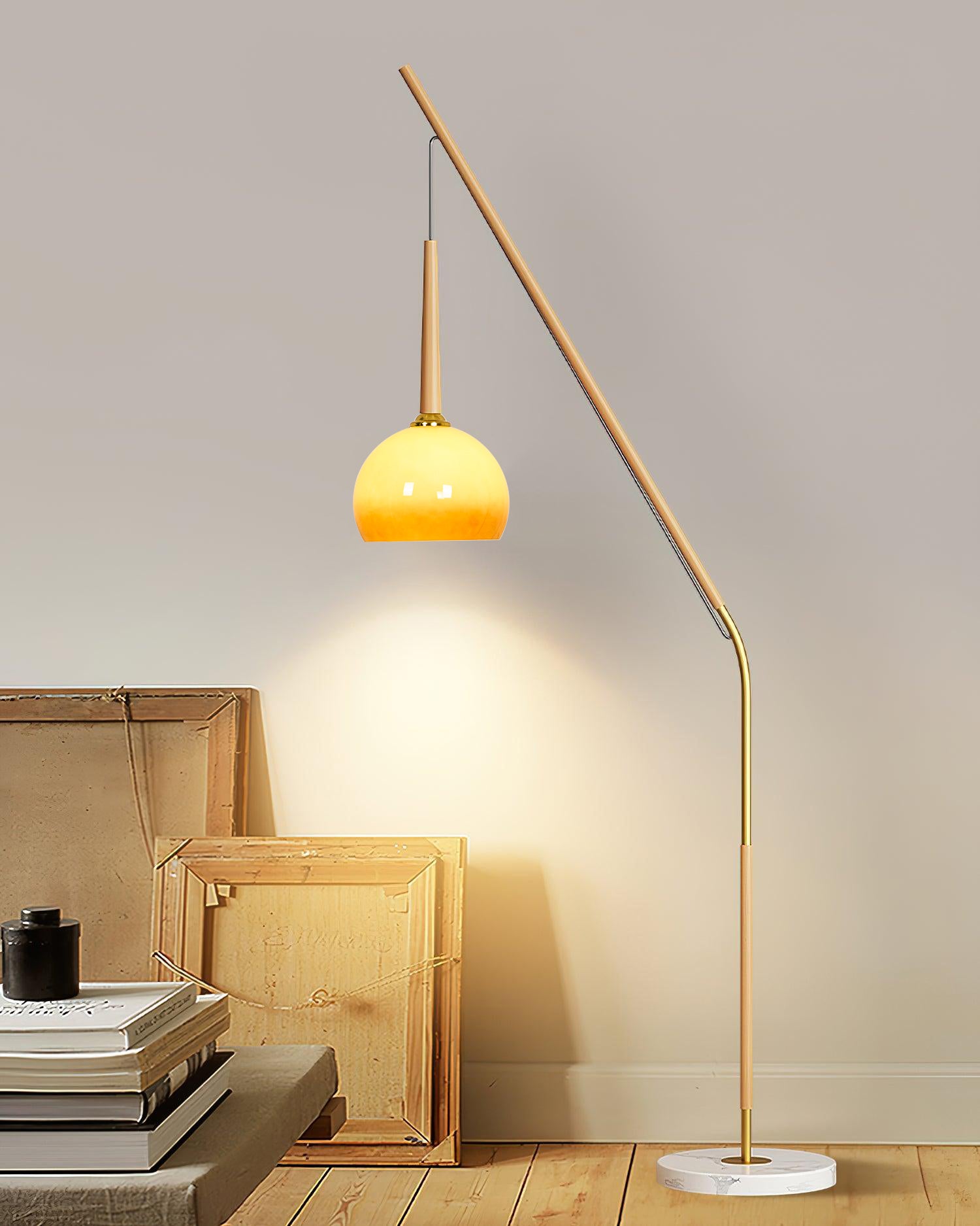 Lámpara de Pie LED Moderna de Mármol y Hierro con Pantalla Naranja para Salón - Diseño Elegante y Funcional 3