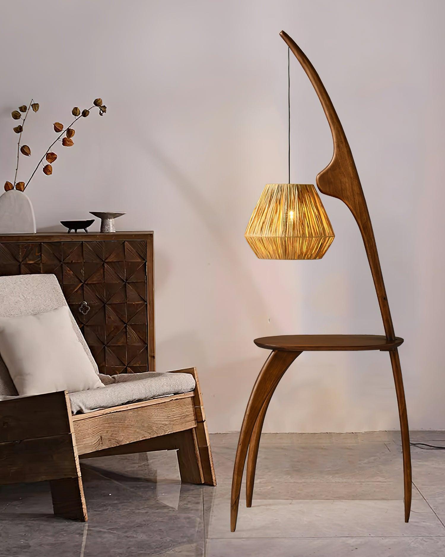 Lámpara de Pie Minimalista de Madera y Ratán – Diseño Wabi-Sabi, Ideal para Interiores 2