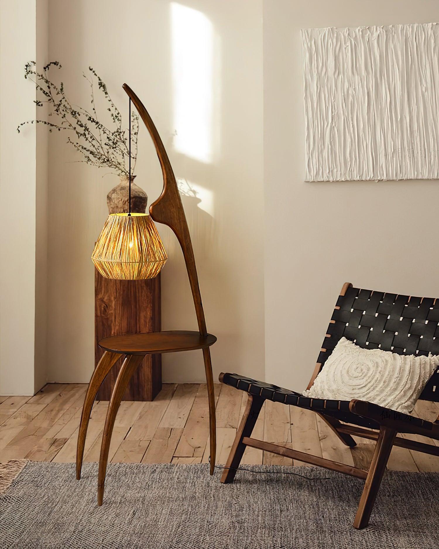 Lámpara de Pie Minimalista de Madera y Ratán – Diseño Wabi-Sabi, Ideal para Interiores 3