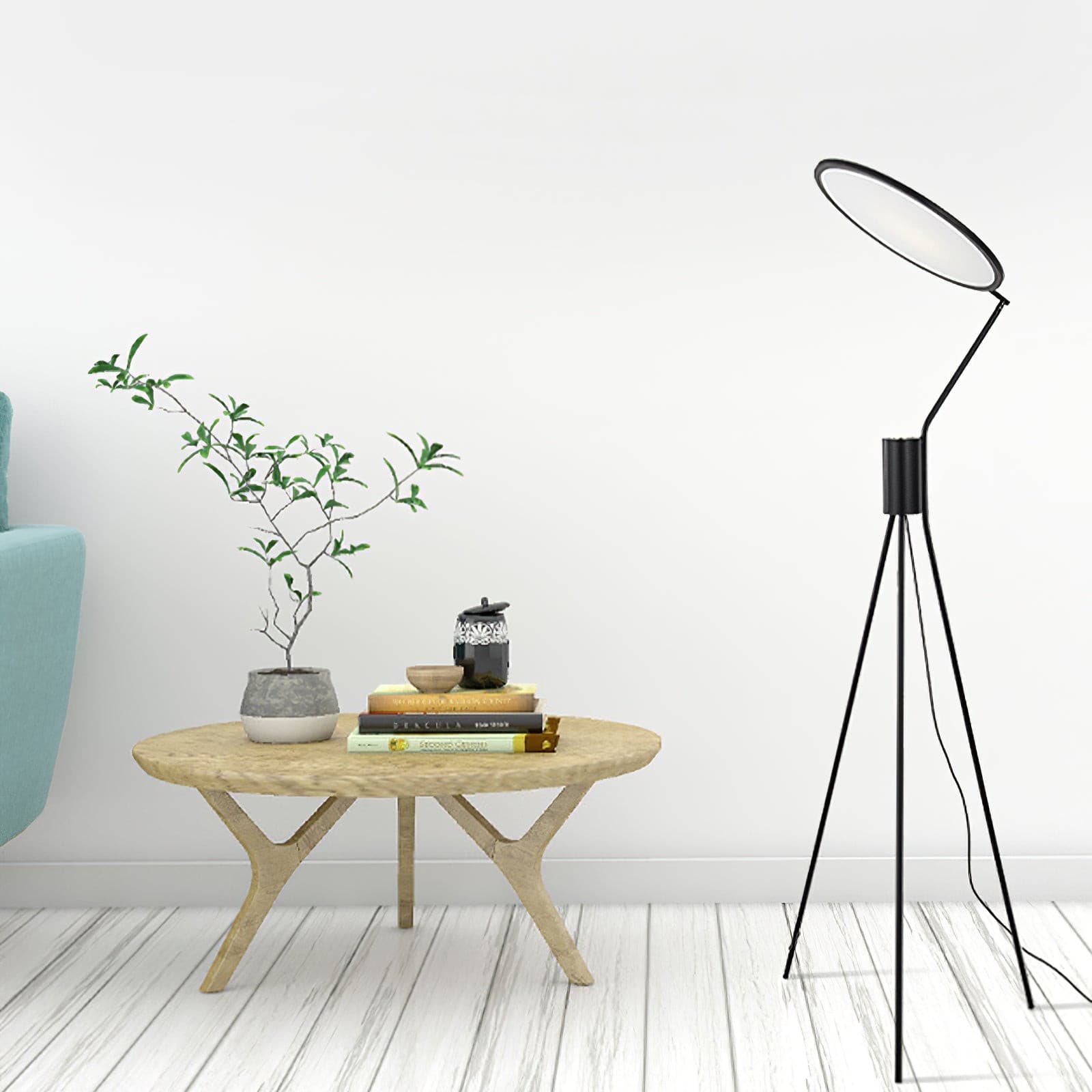 Lámpara de Pie Moderna Celeste con Luz LED Integrada y Pantalla Redonda – Ideal para Salón y Espacios Contemporáneos 3
