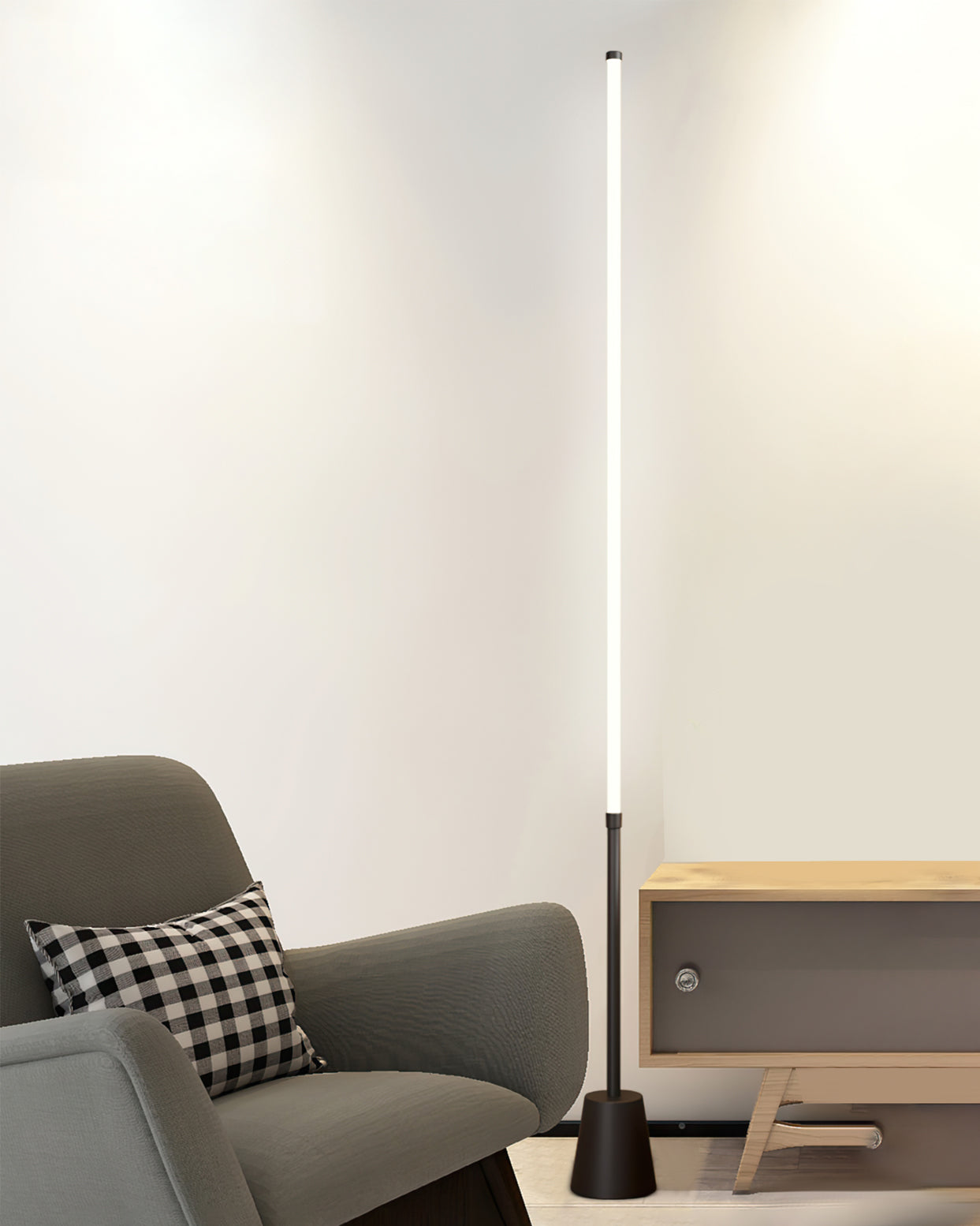 Lámpara de Pie Moderna Negra Dimmable con Control Remoto y Diseño Minimalista para Salón y Hogar 2