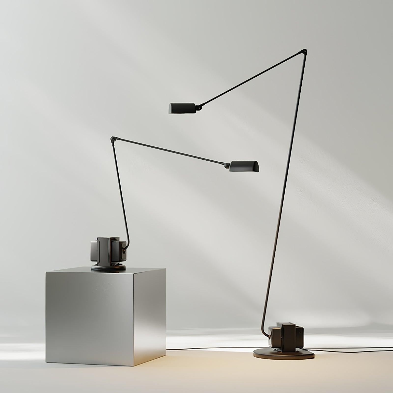 Lámpara de Pie Moderna Negra con Difusor Rotatorio y Brazo Ajustable para Salón - Iluminación LED Eficiente 4