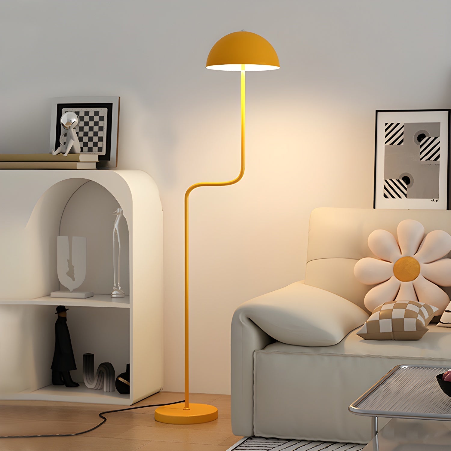 Lámpara de Pie Moderna Verde con Pantalla de Vidrio y Base de Metal – Ideal para Salón y Decoración Interior 11