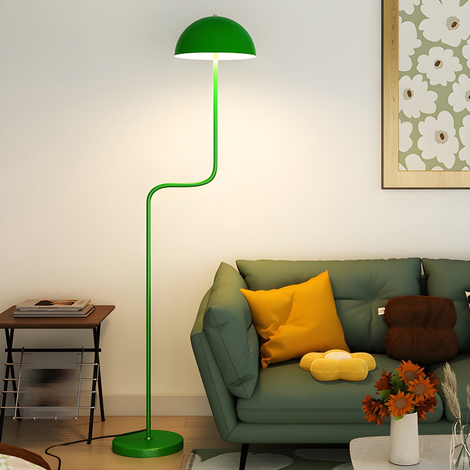 Lámpara de Pie Moderna Verde con Pantalla de Vidrio y Base de Metal – Ideal para Salón y Decoración Interior 6