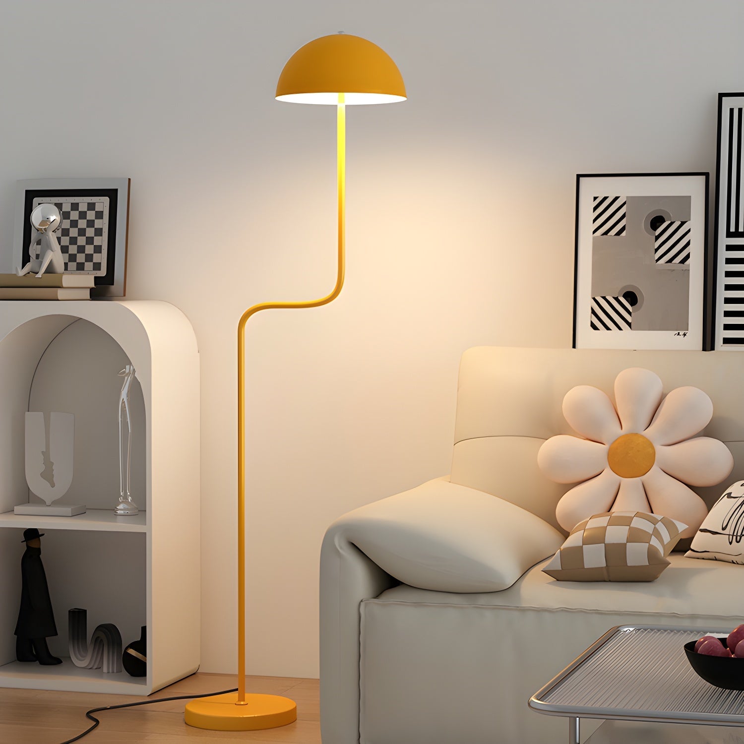 Lámpara de Pie Moderna Verde con Pantalla de Vidrio y Base de Metal – Ideal para Salón y Decoración Interior 7