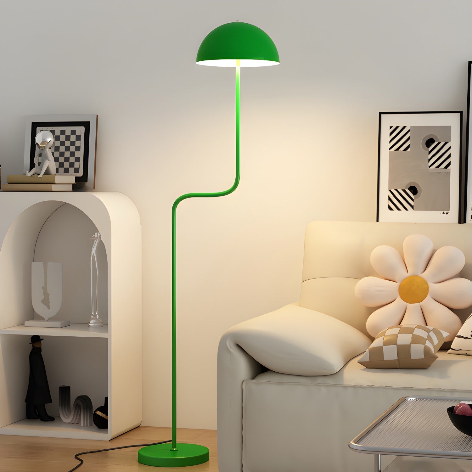 Lámpara de Pie Moderna Verde con Pantalla de Vidrio y Base de Metal – Ideal para Salón y Decoración Interior 8
