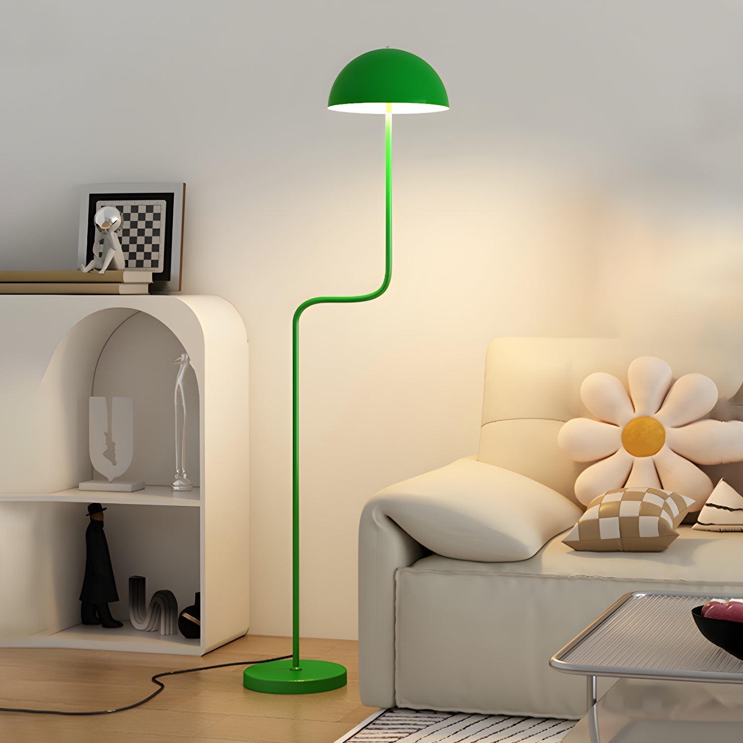 Lámpara de Pie Moderna Verde con Pantalla de Vidrio y Base de Metal – Ideal para Salón y Decoración Interior 9