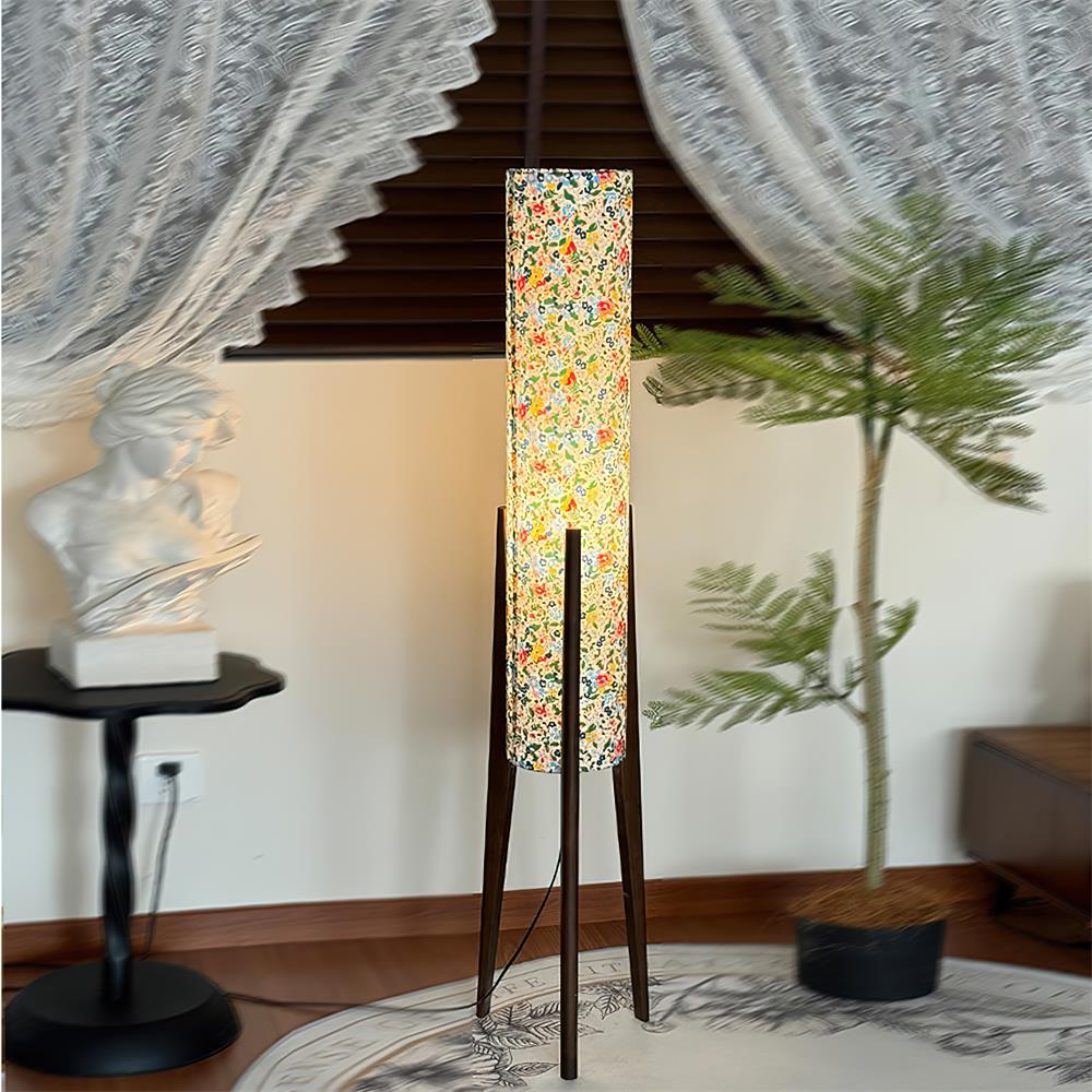 Lámpara de Pie Moderna con Base de Madera y Pantalla Colorida para Salón - Diseño Elegante y Funcional 0