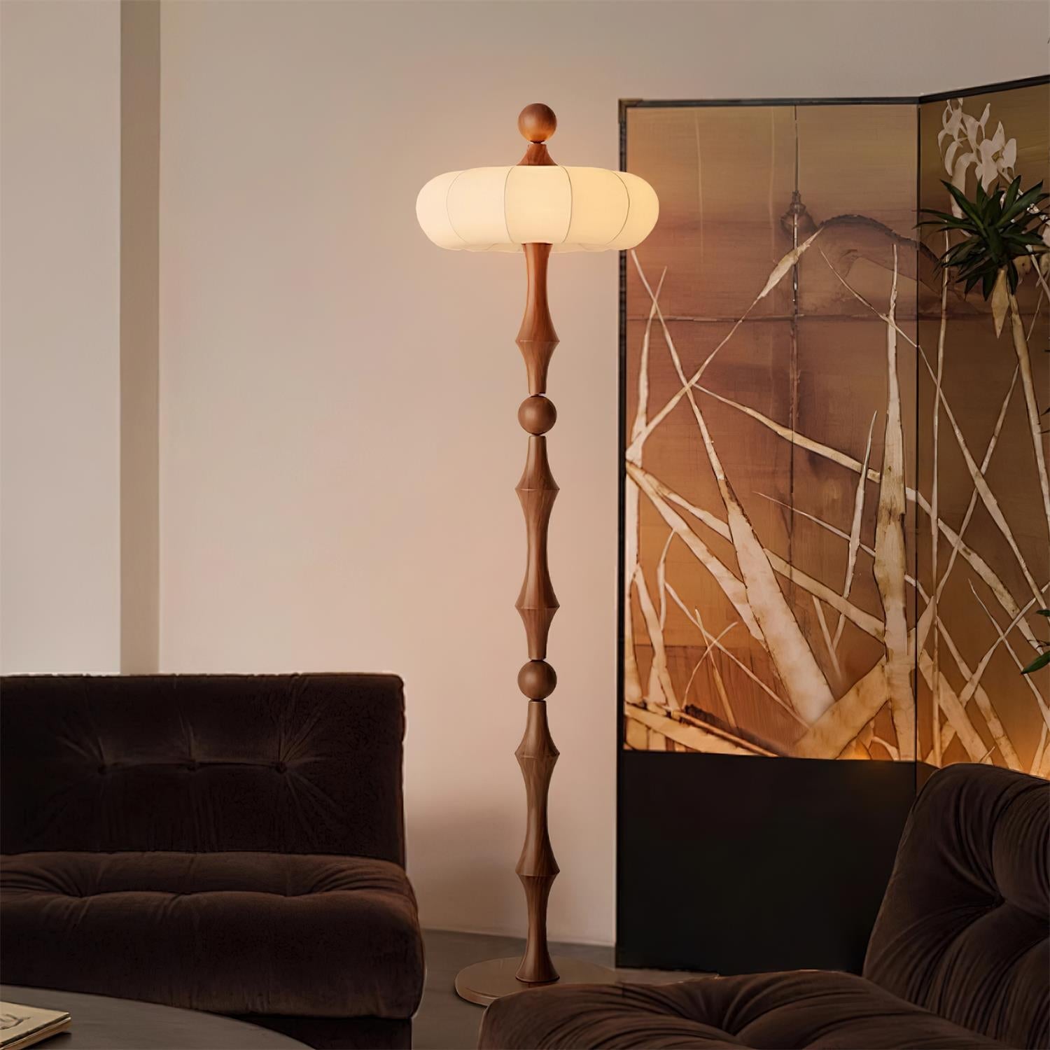 Lámpara de Pie Moderna con Diseño Escultural y Luz Suave – Color Madera y Blanco 6