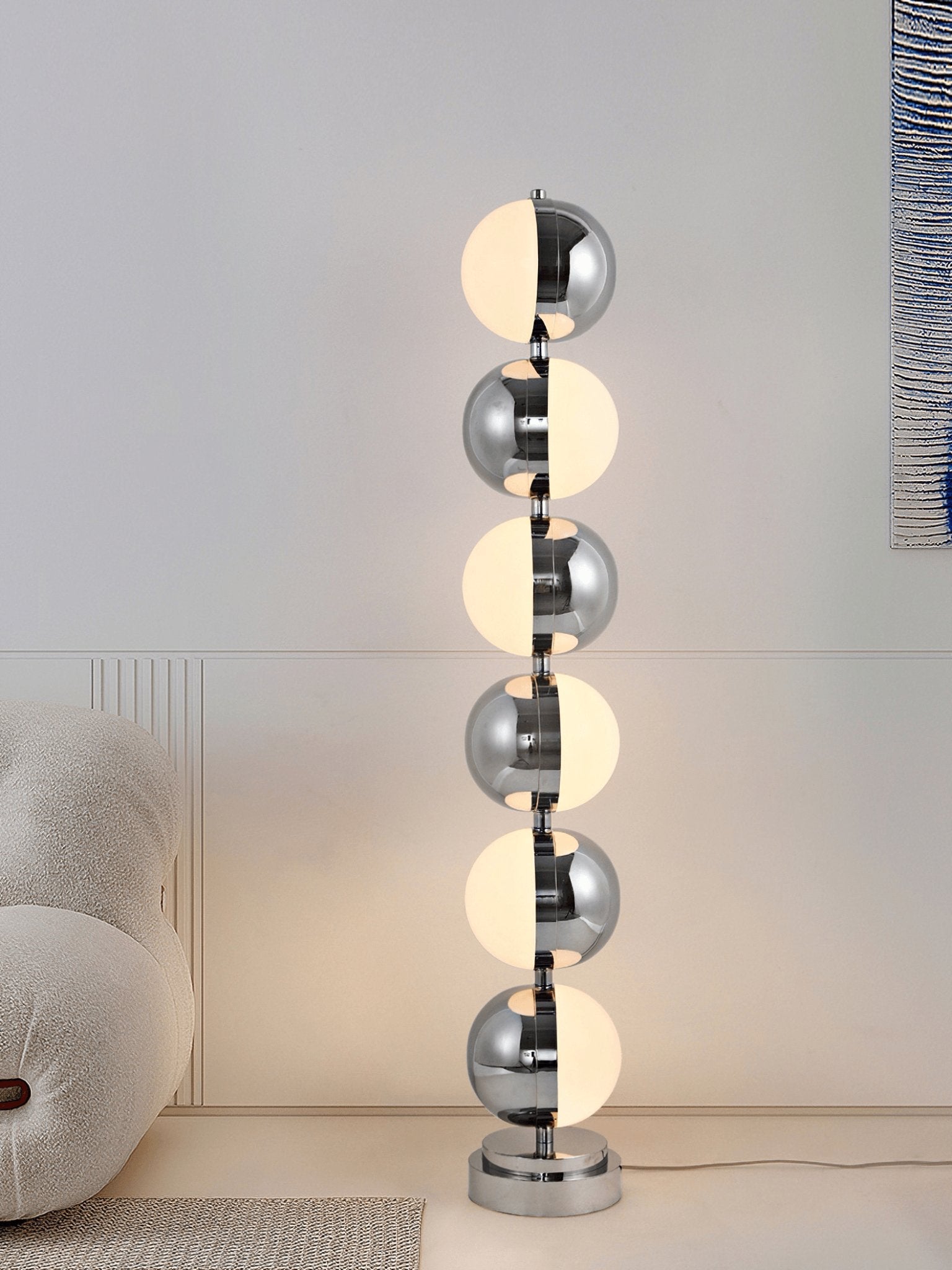 Lámpara de Pie Moderna de Acero Inoxidable y Acrílico con Luz LED Integrada - Acabado Cromado 4