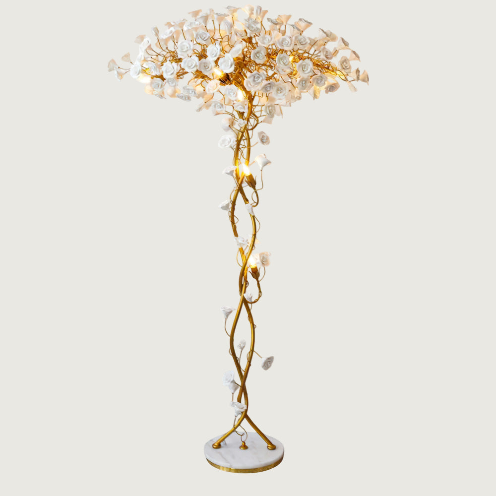 Lámpara de Pie Moderna de Cerámica con Diseño Floral para Salón - Base de Mármol, Compatible con LED y Bombillas Edison 1