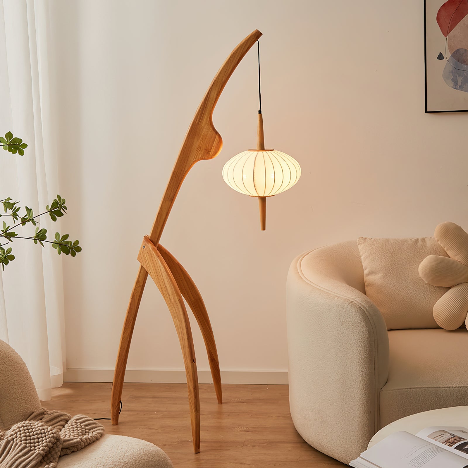 Lámpara de Pie Moderna de Madera con Diseño Abstracto para Salón - Altura 160 cm, Interruptor de Pie 0
