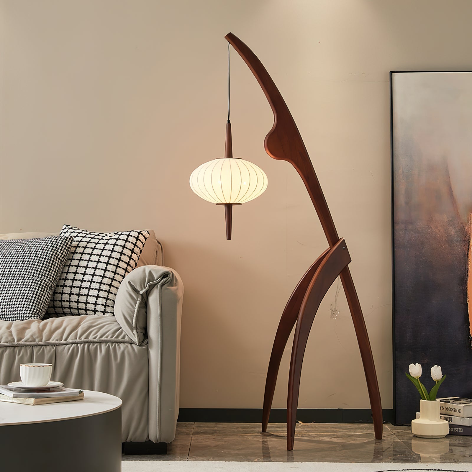 Lámpara de Pie Moderna de Madera con Diseño Abstracto para Salón - Altura 160 cm, Interruptor de Pie 2