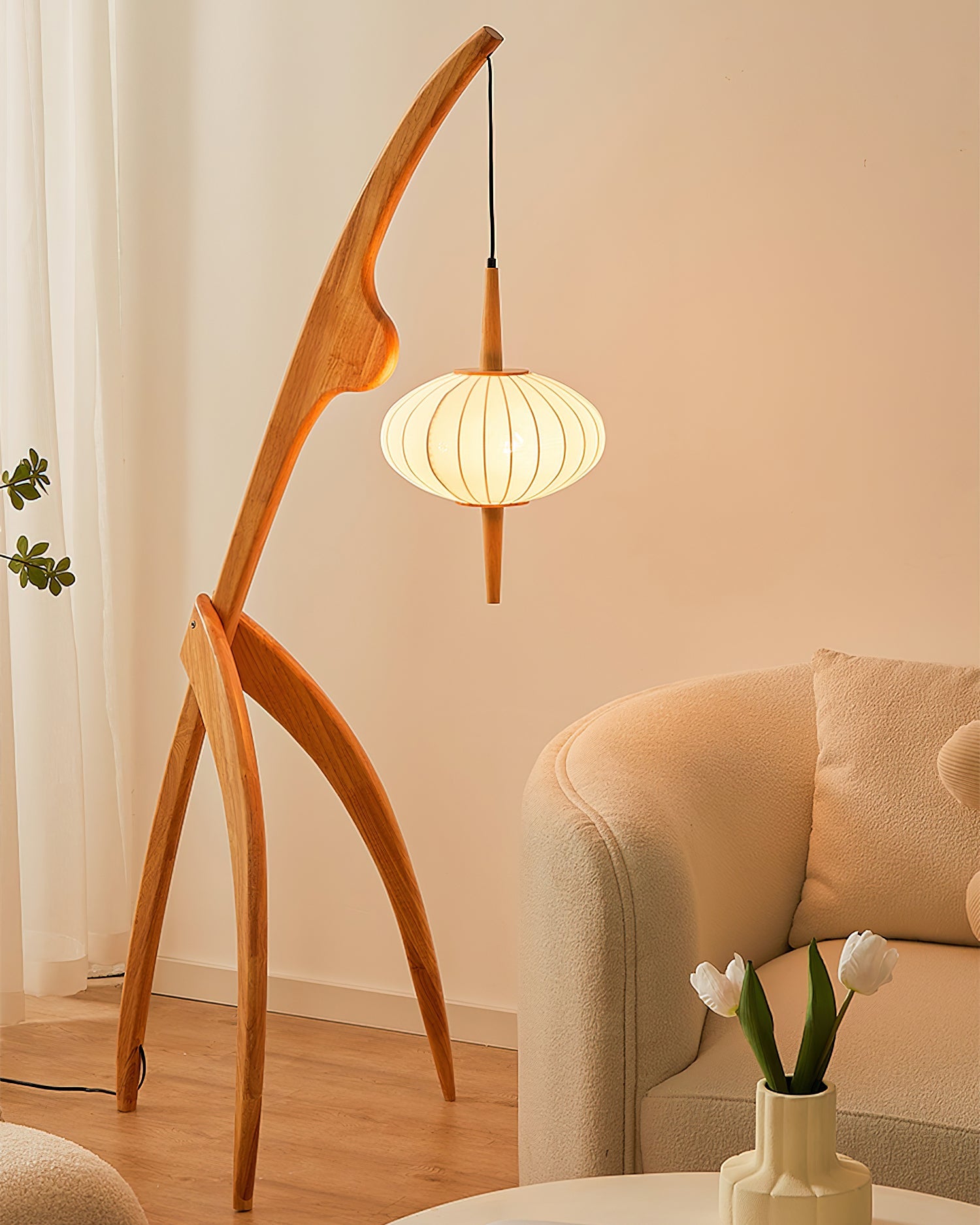 Lámpara de Pie Moderna de Madera con Diseño Abstracto para Salón - Altura 160 cm, Interruptor de Pie 6