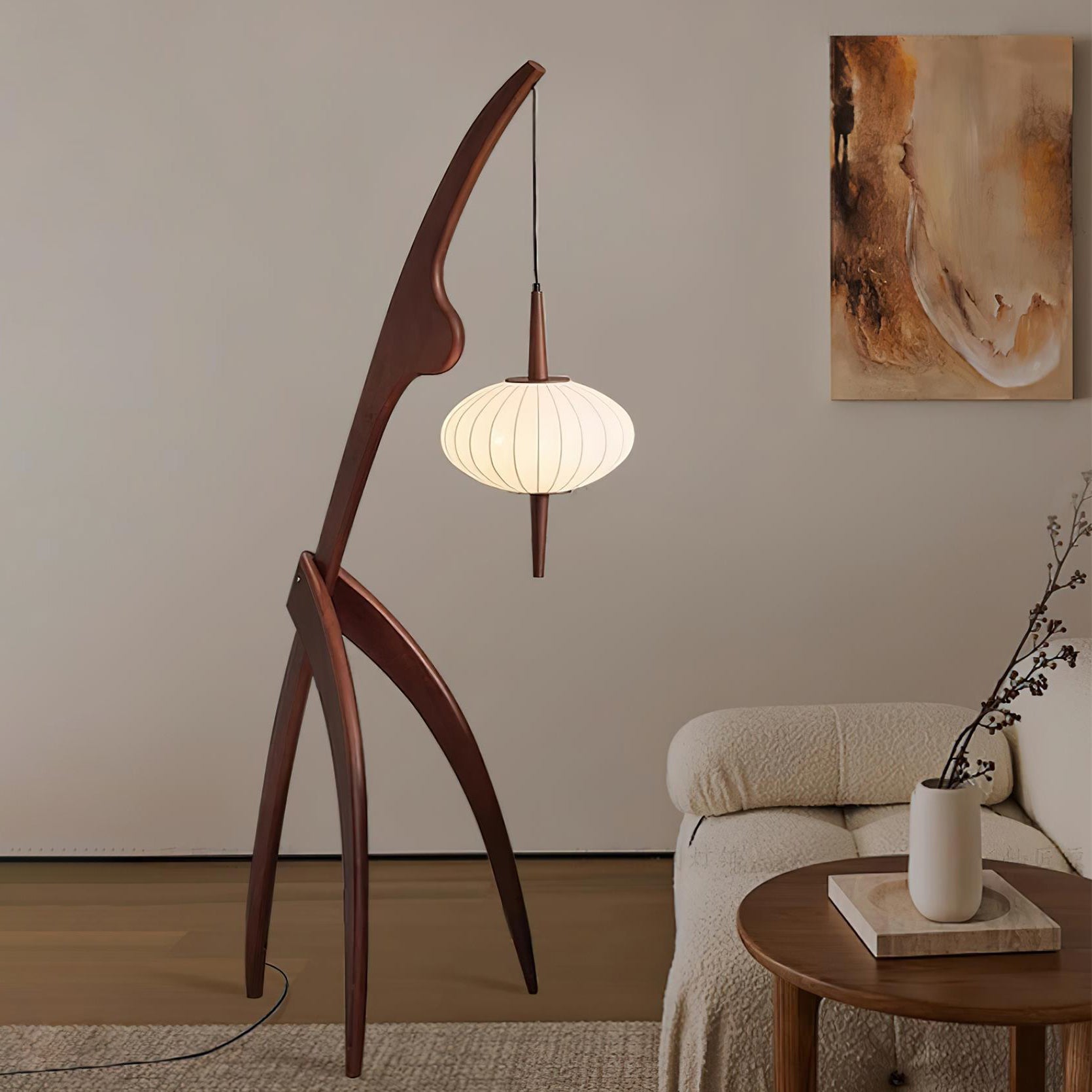 Lámpara de Pie Moderna de Madera con Diseño Abstracto para Salón - Altura 160 cm, Interruptor de Pie 9