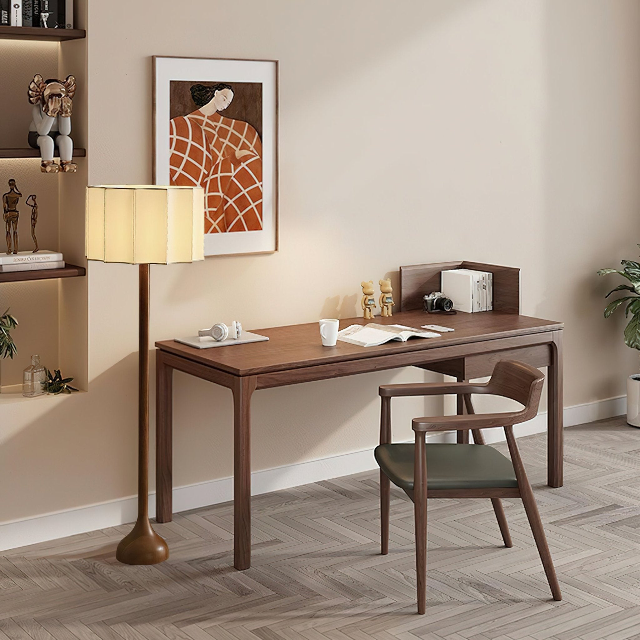 Lámpara de Pie Moderna de Madera con Pantalla Beige para Salón – Diseño Contemporáneo y Iluminación Acogedora 3