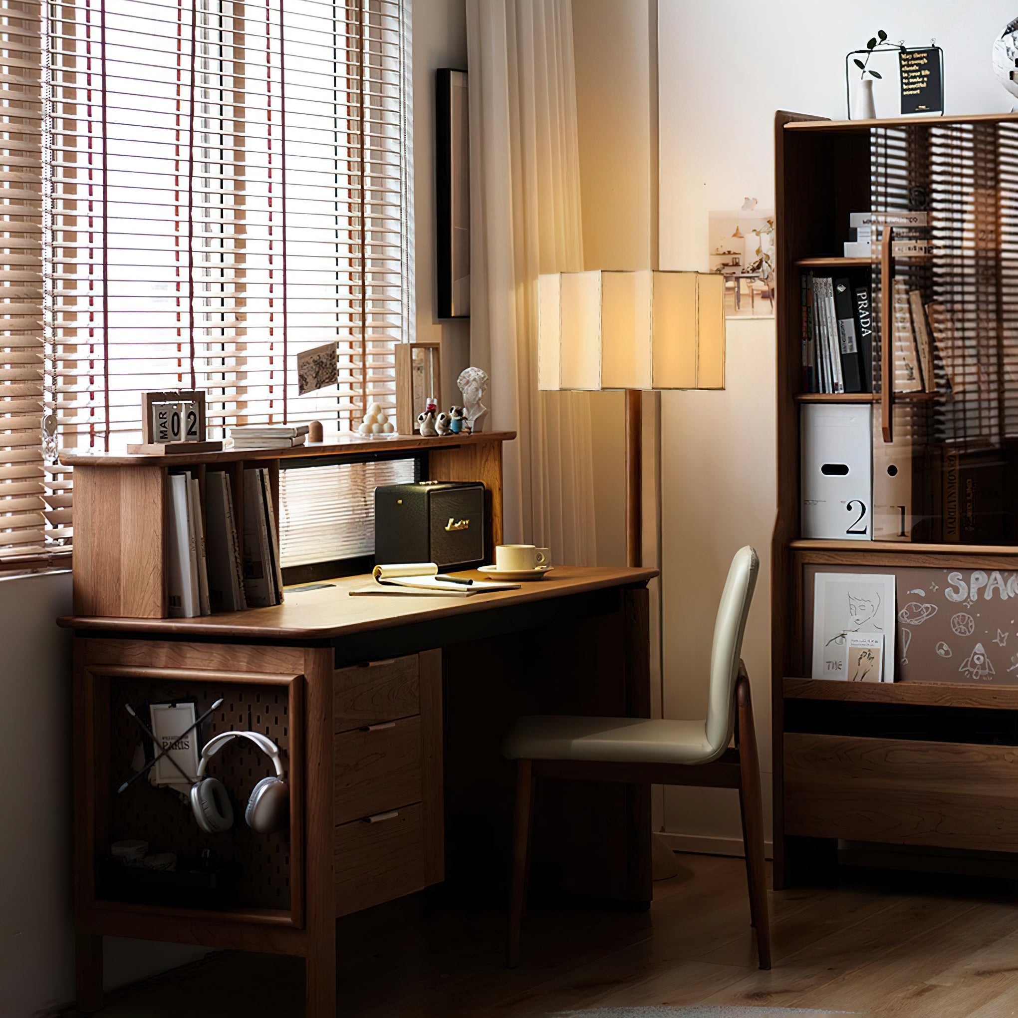 Lámpara de Pie Moderna de Madera con Pantalla Beige para Salón – Diseño Contemporáneo y Iluminación Acogedora 6