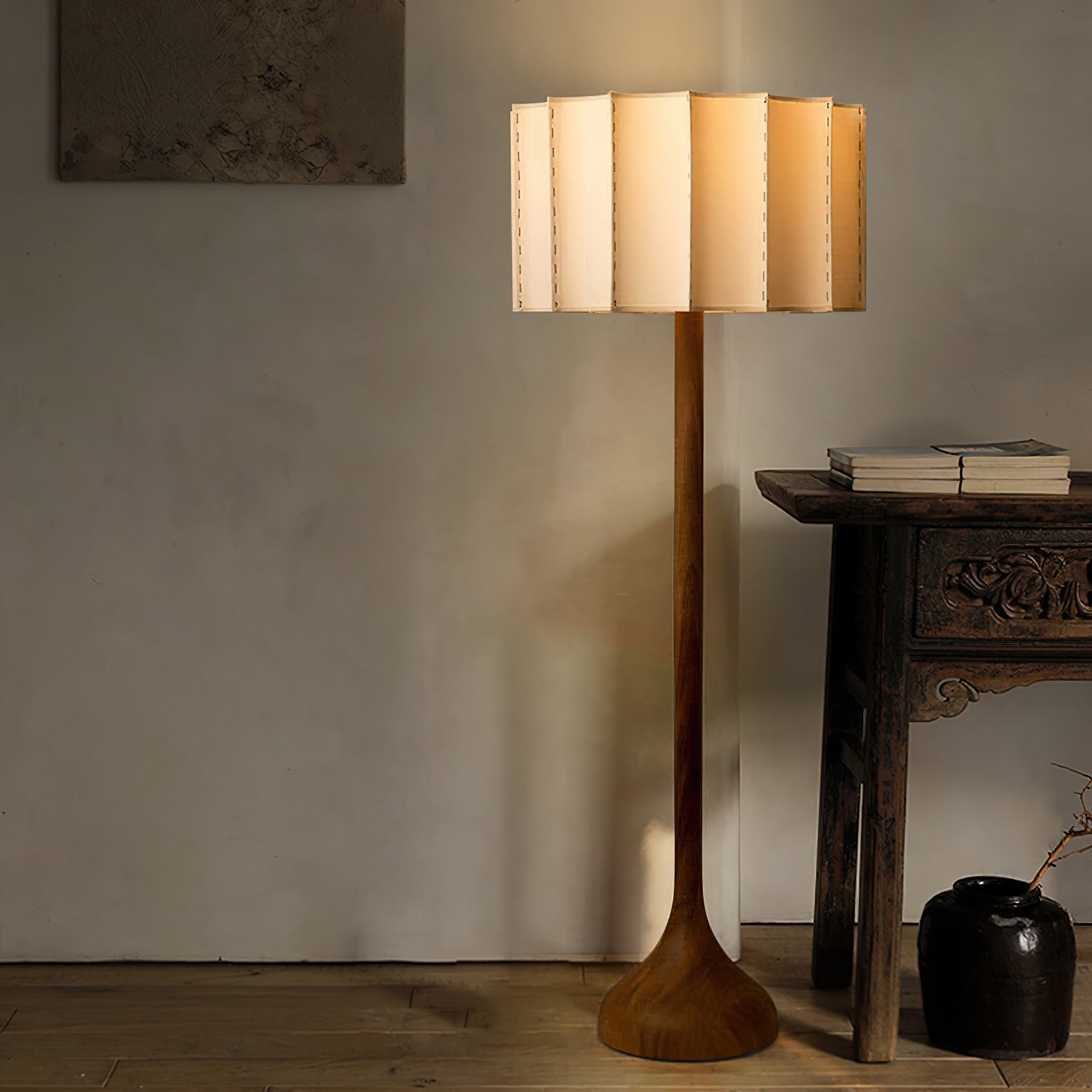 Lámpara de Pie Moderna de Madera con Pantalla Beige para Salón – Diseño Contemporáneo y Iluminación Acogedora 7