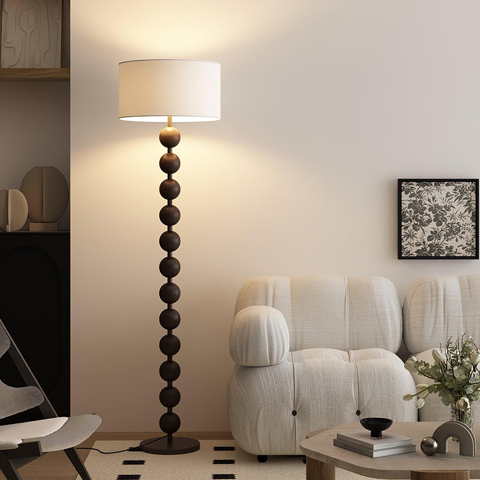 Lámpara de Pie Moderna de Madera con Pantalla Blanca – Diseño Acogedor para Salón, Altura 160 cm, Interruptor de Pie 2