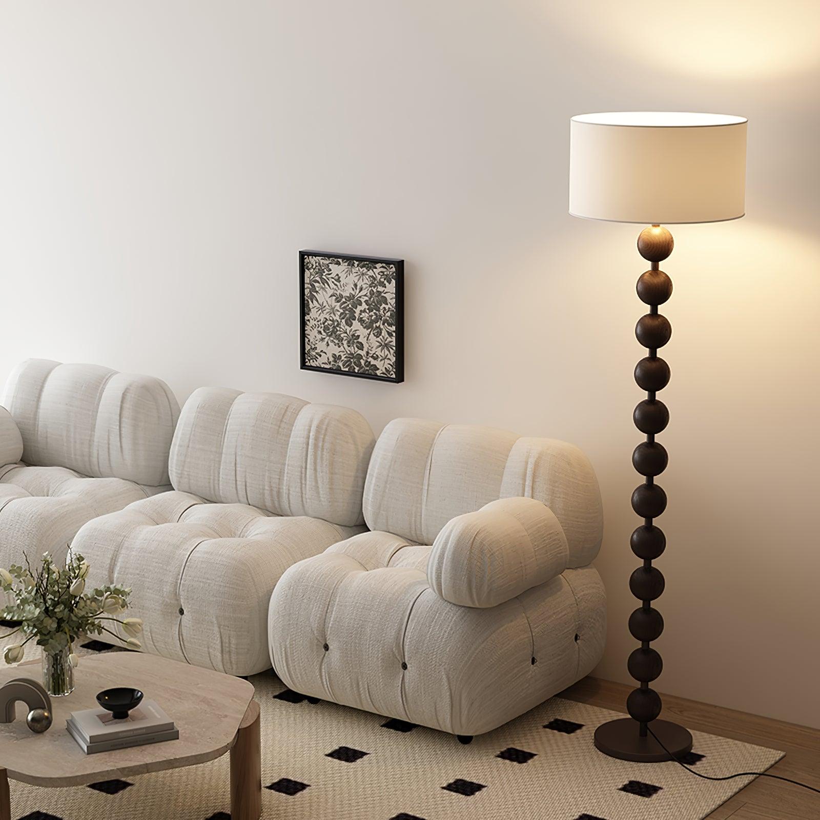 Lámpara de Pie Moderna de Madera con Pantalla Blanca – Diseño Acogedor para Salón, Altura 160 cm, Interruptor de Pie 6