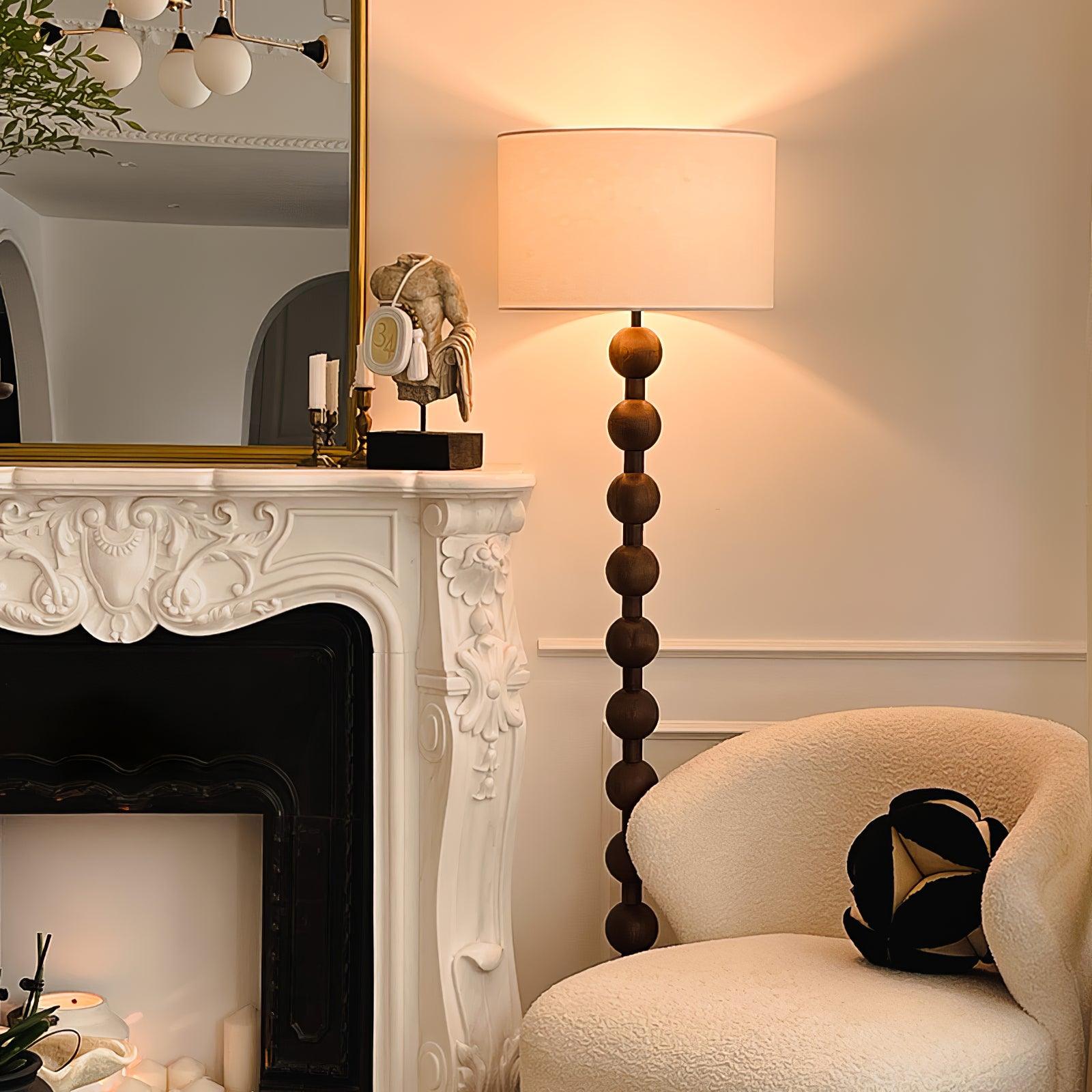 Lámpara de Pie Moderna de Madera con Pantalla Blanca – Diseño Acogedor para Salón, Altura 160 cm, Interruptor de Pie 7