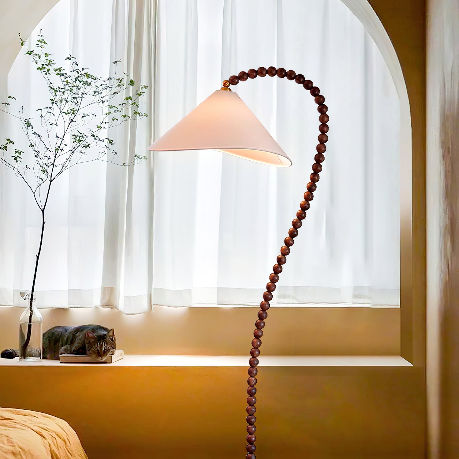 Lámpara de Pie Moderna de Madera con Pantalla Blanca – Ideal para Salón y Decoración Contemporánea, 170 cm altura 3