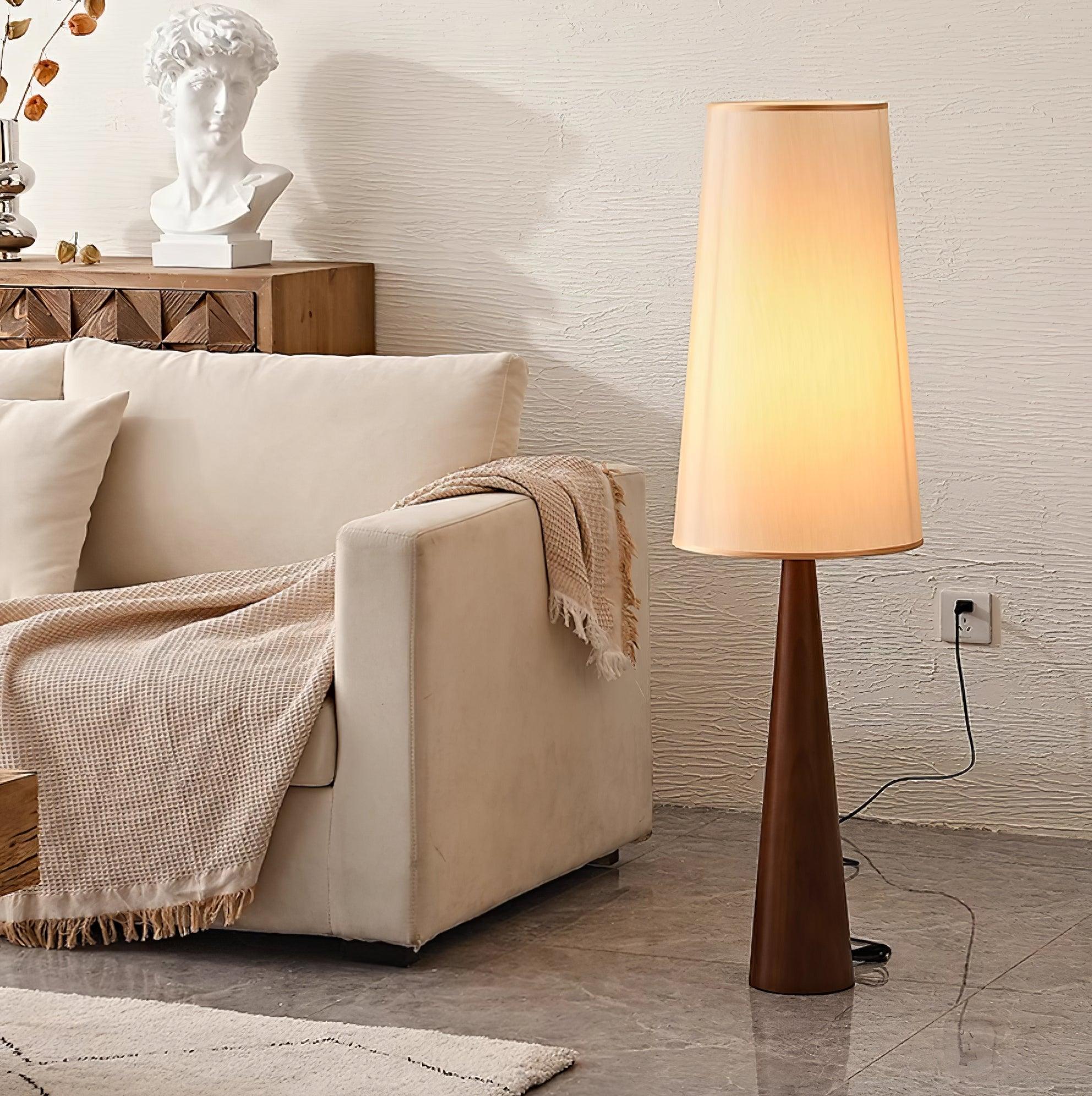 Lámpara de Pie Moderna de Madera con Pantalla de Tela – Diseño Elegante para Salón y Espacios Contemporáneos 2