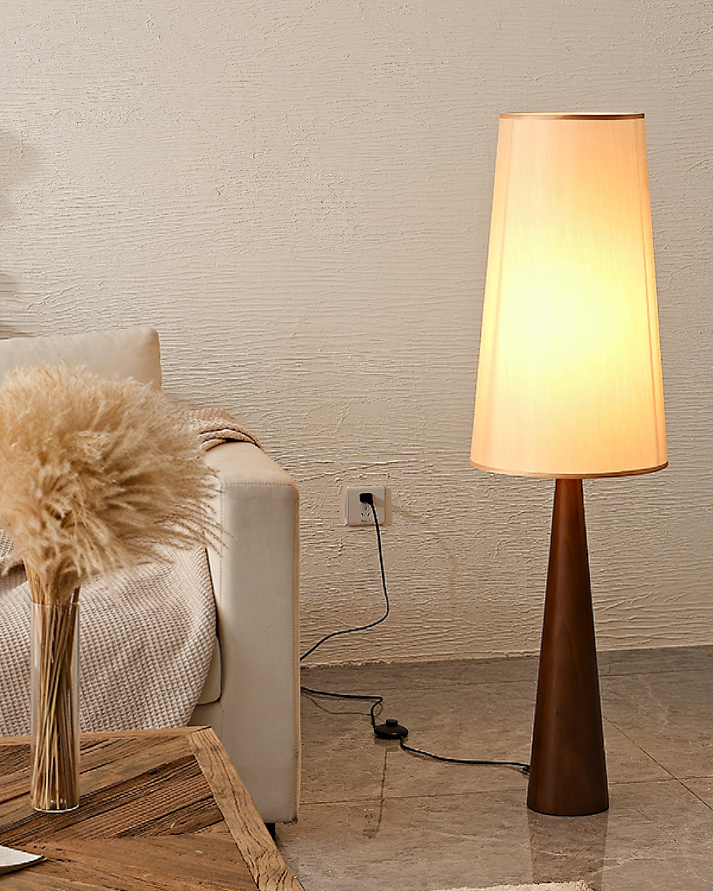 Lámpara de Pie Moderna de Madera con Pantalla de Tela – Diseño Elegante para Salón y Espacios Contemporáneos 3