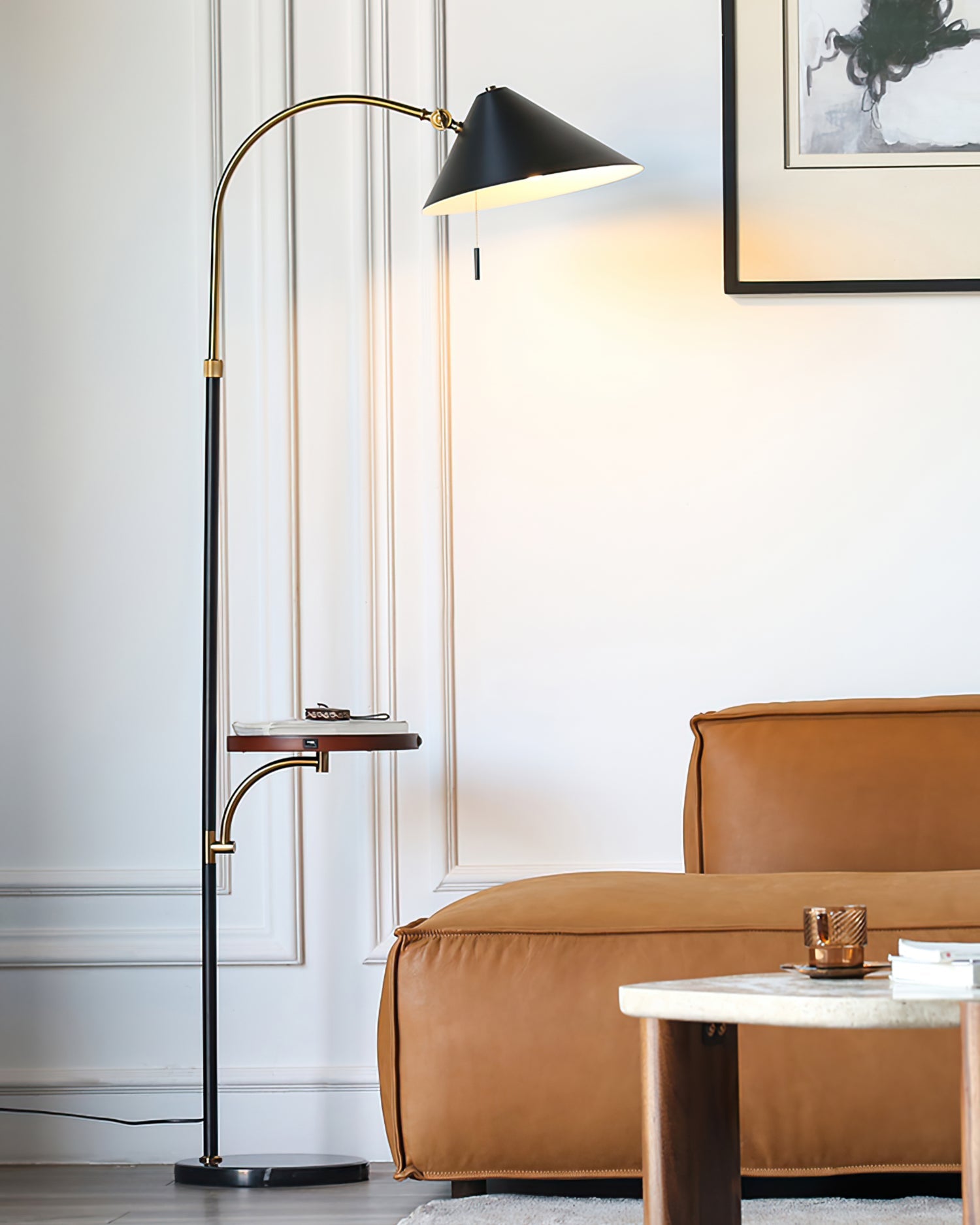 Lámpara de Pie Moderna de Madera y Metal con Bandeja - Lámpara de Pie Negra para Salón y Espacios Interiores 6