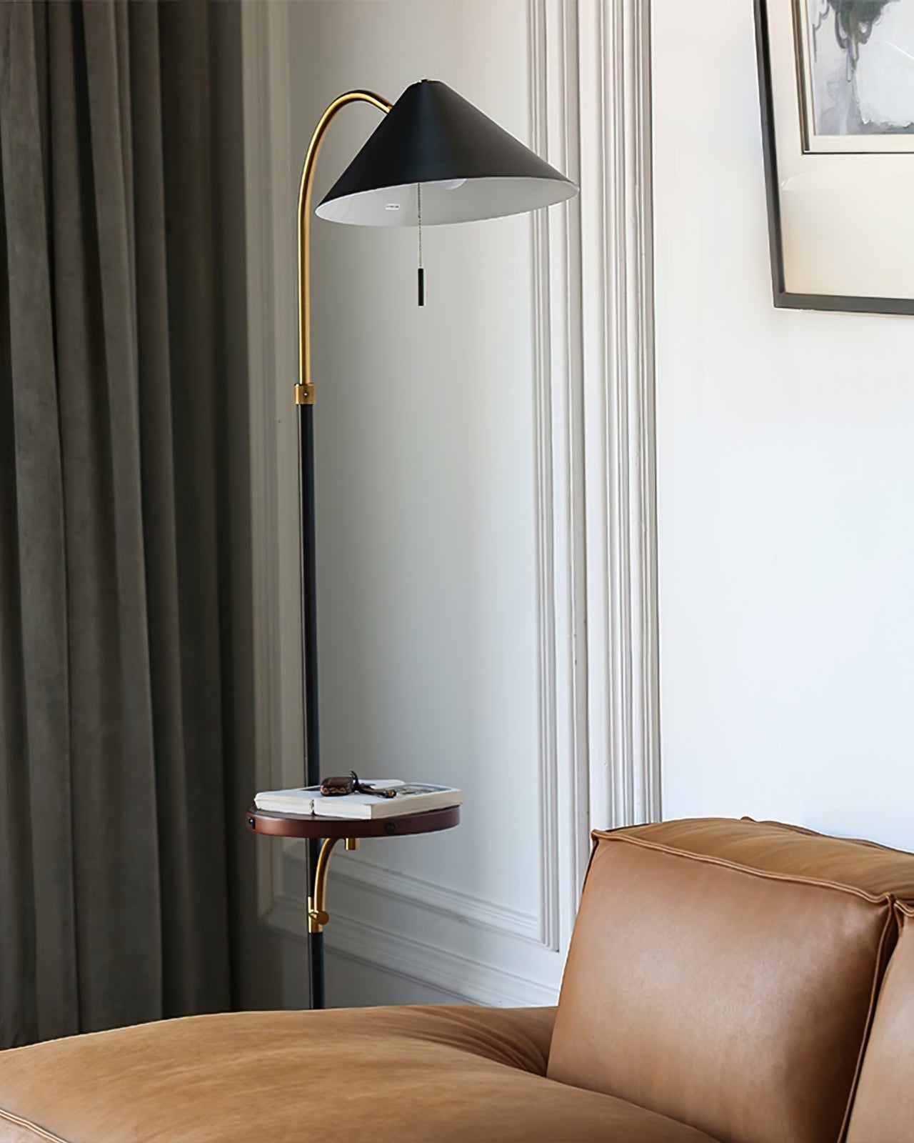 Lámpara de Pie Moderna de Madera y Metal con Bandeja - Lámpara de Pie Negra para Salón y Espacios Interiores 7