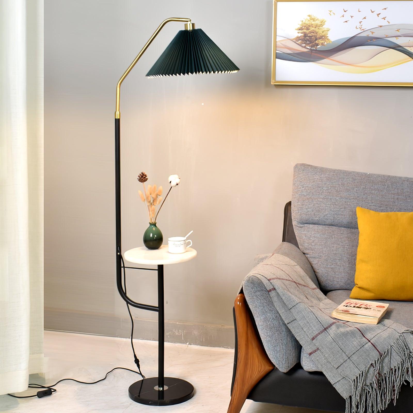 Lámpara de Pie Moderna de Metal y Mármol con Pantallas Beige y Verde – Diseño Elegante y Funcional 5