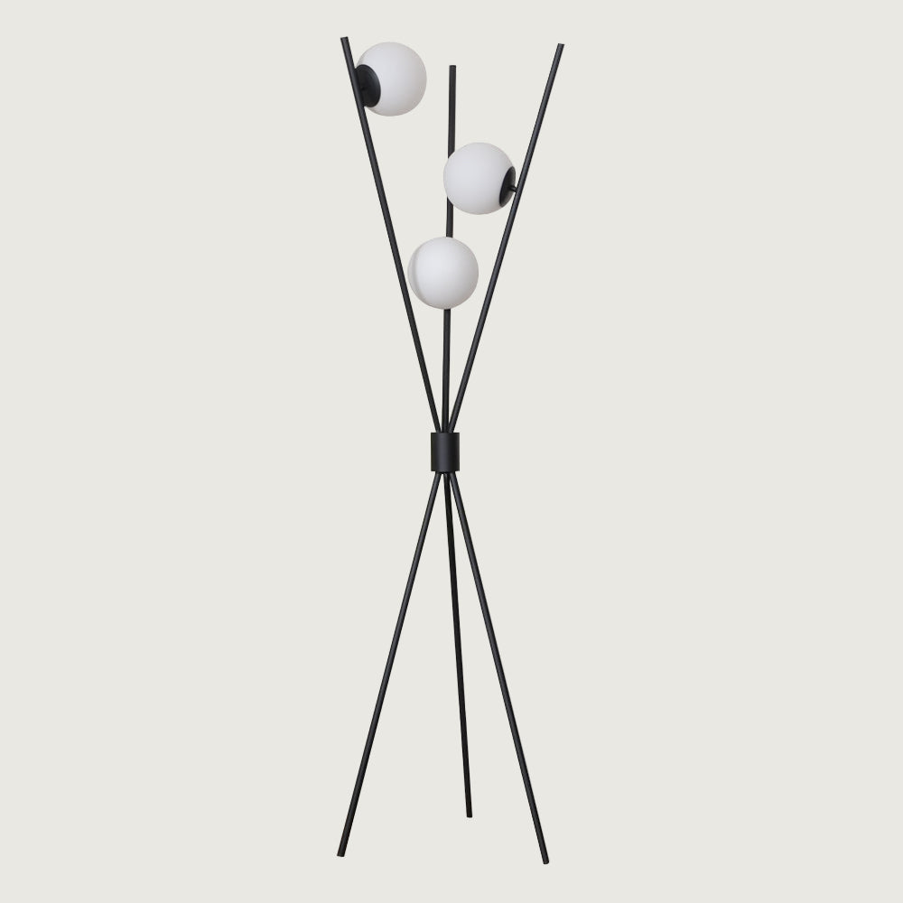 Lámpara de Pie Moderna de Metal y Vidrio con Bombilla LED – 165 cm, Acabado Negro y Pantalla Blanca 0