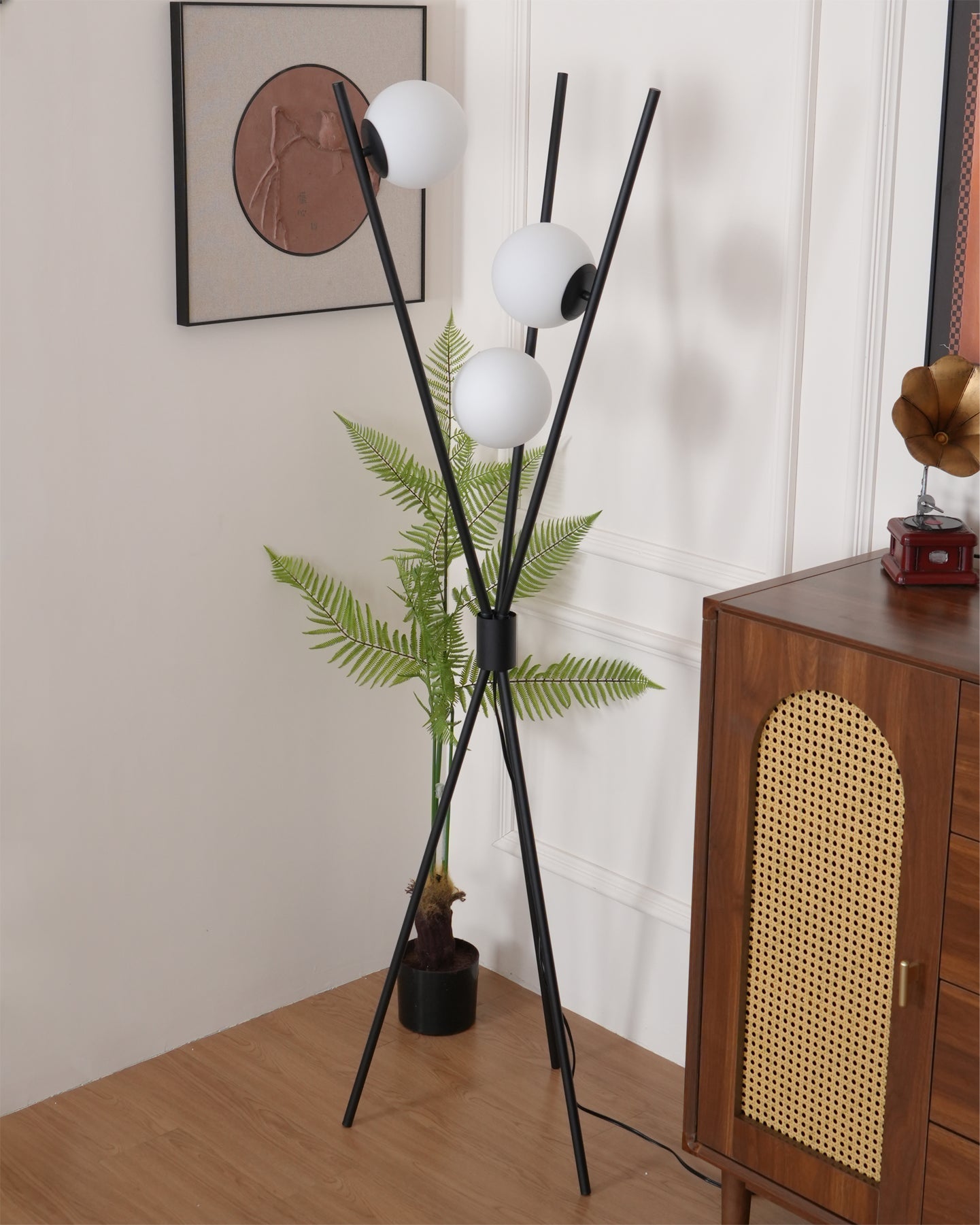 Lámpara de Pie Moderna de Metal y Vidrio con Bombilla LED – 165 cm, Acabado Negro y Pantalla Blanca 4