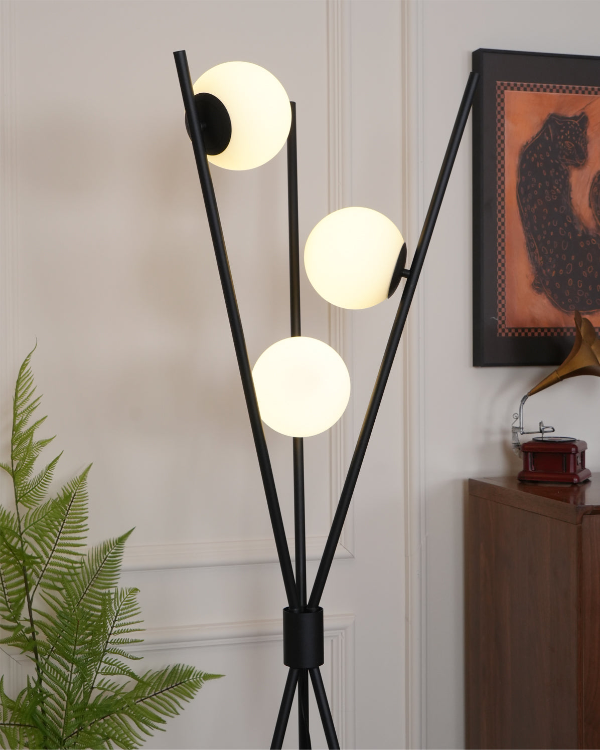 Lámpara de Pie Moderna de Metal y Vidrio con Bombilla LED – 165 cm, Acabado Negro y Pantalla Blanca 7