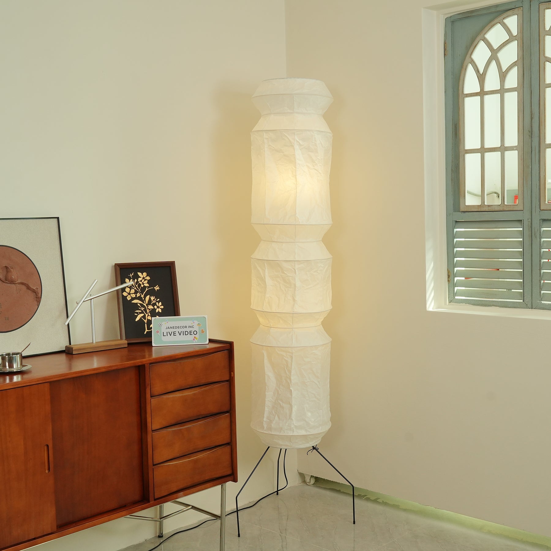 Lámpara de Pie Moderna de Papel Washi y Madera - Diseño Elegante y Funcional de 20.4″ a 74″ 3