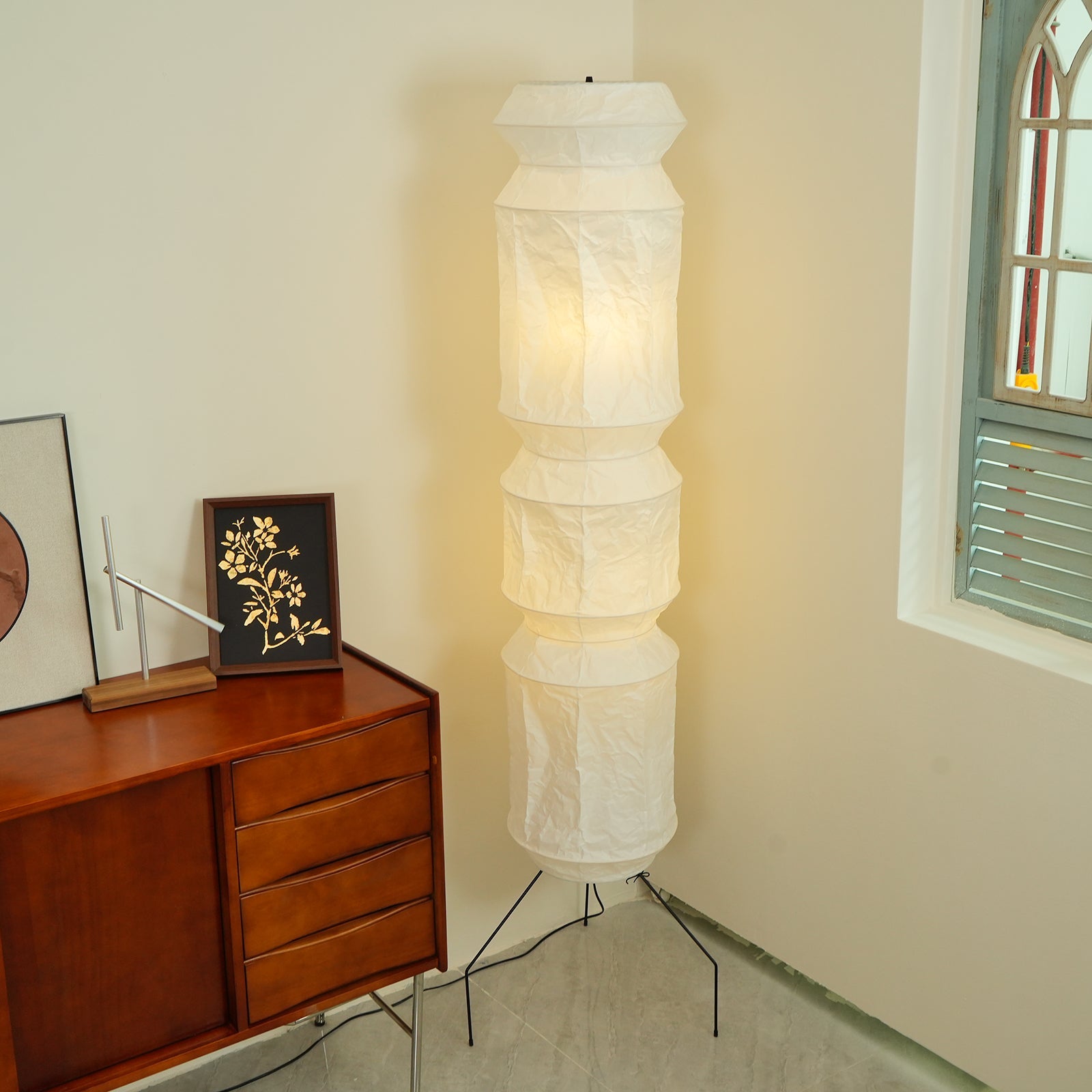 Lámpara de Pie Moderna de Papel Washi y Madera - Diseño Elegante y Funcional de 20.4″ a 74″ 5