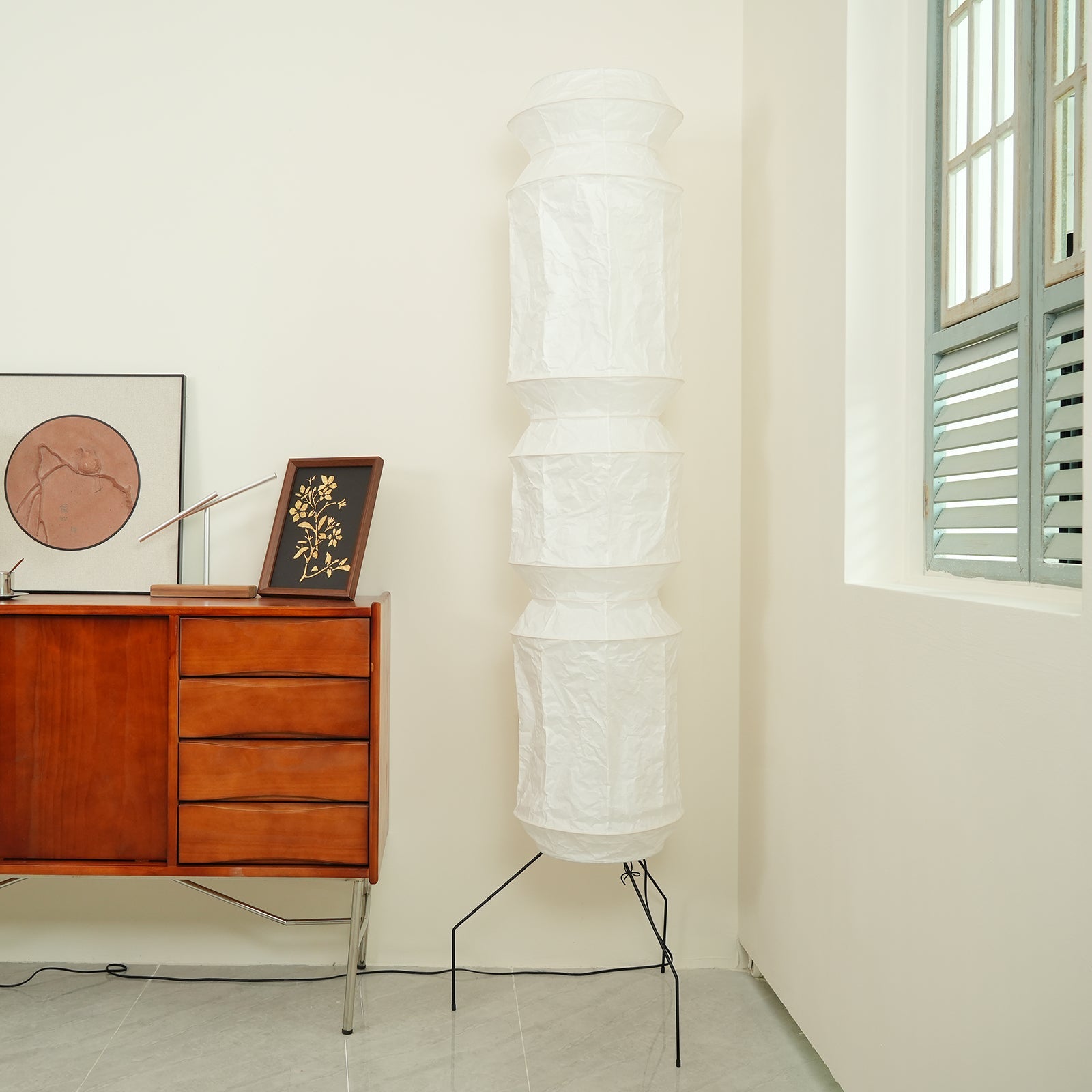 Lámpara de Pie Moderna de Papel Washi y Madera - Diseño Elegante y Funcional de 20.4″ a 74″ 6