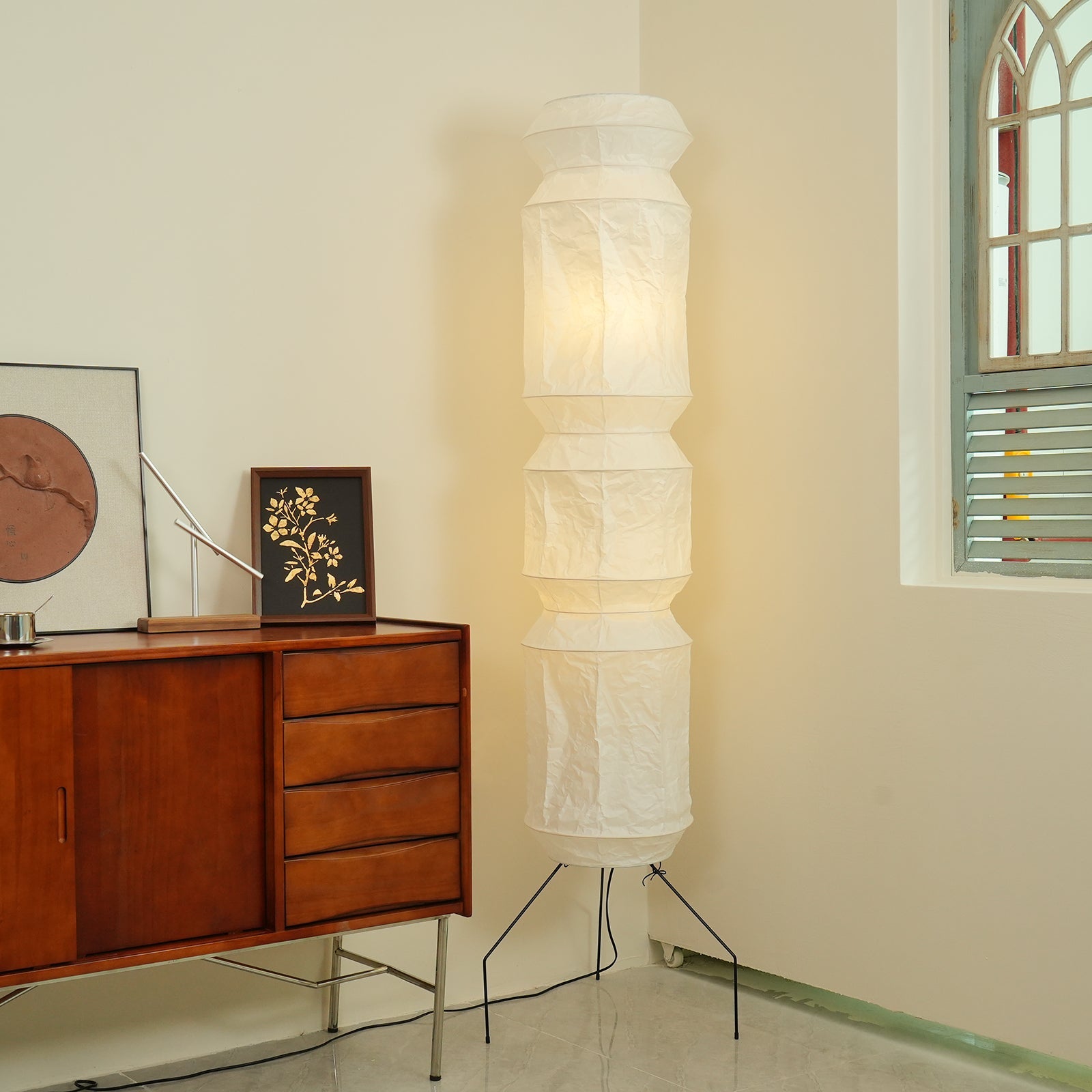 Lámpara de Pie Moderna de Papel Washi y Madera - Diseño Elegante y Funcional de 20.4″ a 74″ 7