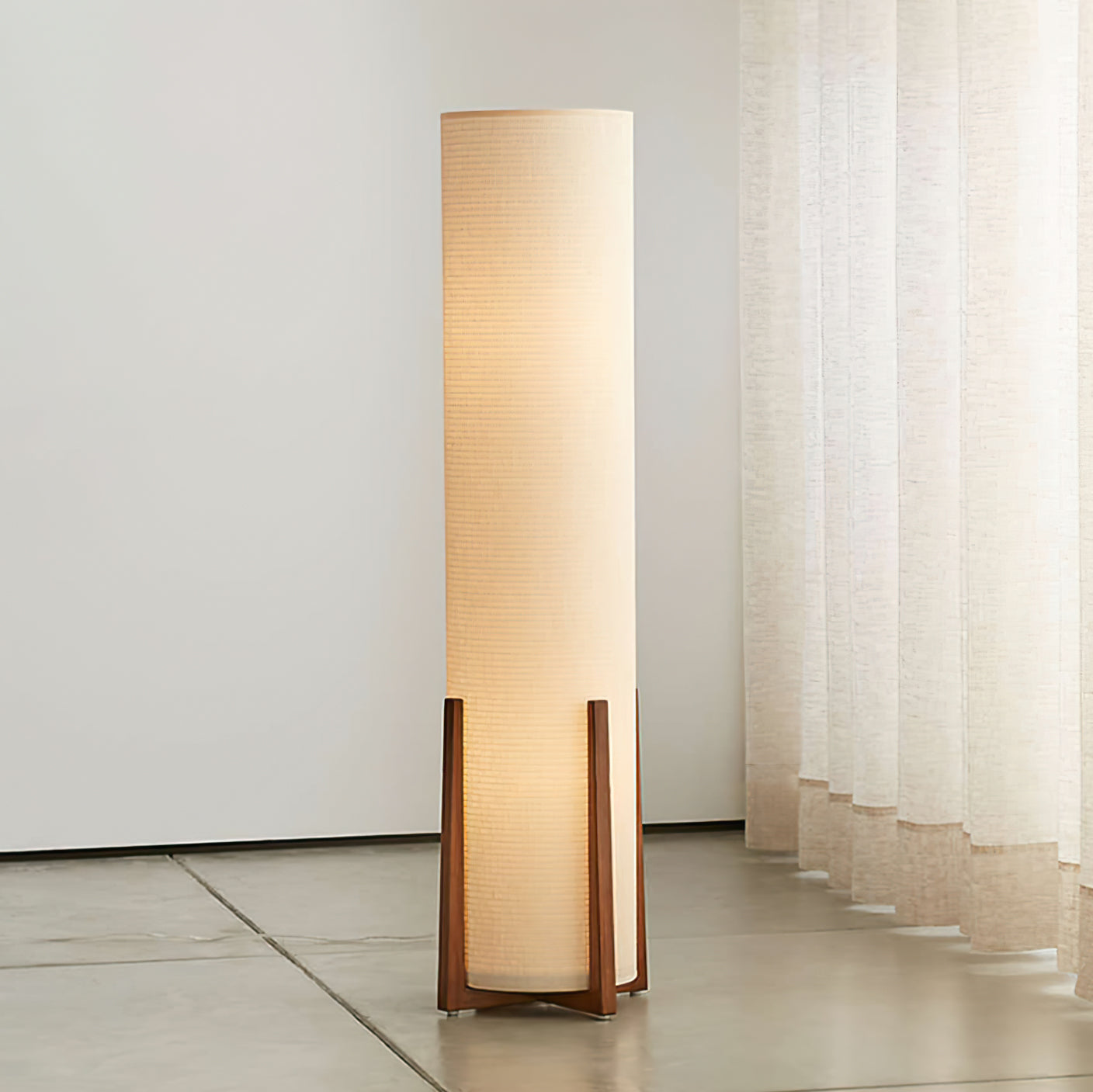Lámpara de Pie Moderna de Tela con Estructura de Madera para Salón - Diseño Acogedor y Elegante 2