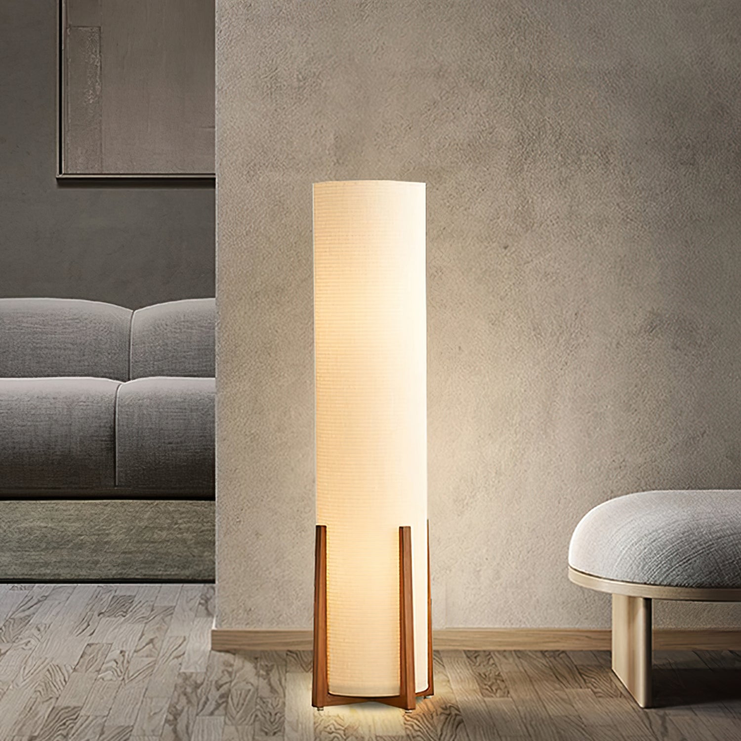 Lámpara de Pie Moderna de Tela con Estructura de Madera para Salón - Diseño Acogedor y Elegante 7